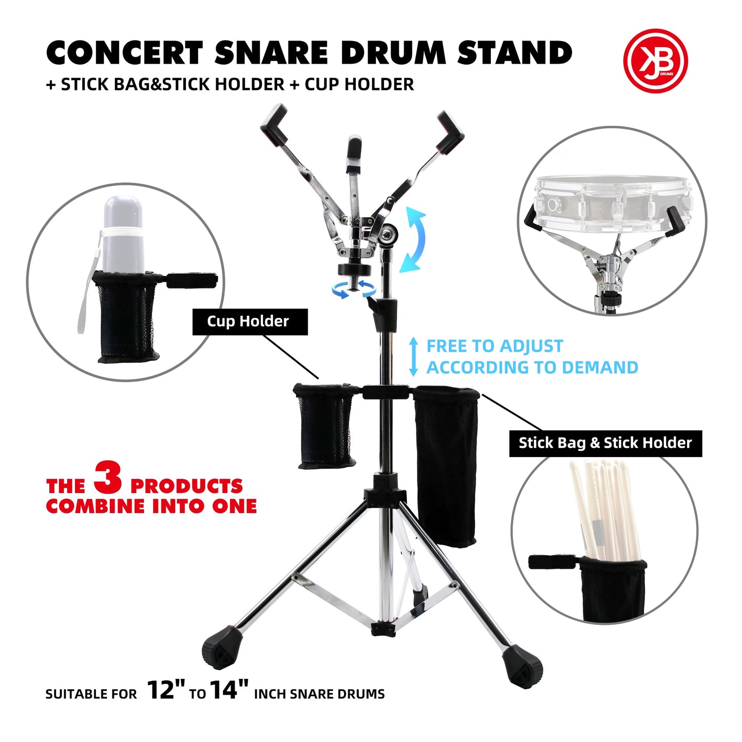 Beatello - Concert Snare Drum Stand + Stick Bag&Stick Holder + Cup Holder My Store