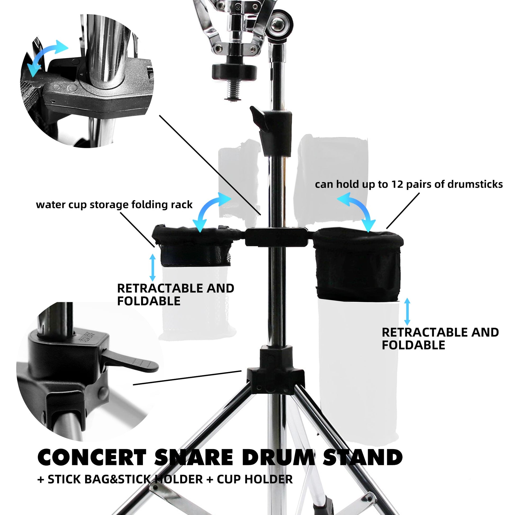 Beatello - Concert Snare Drum Stand + Stick Bag&Stick Holder + Cup Holder My Store