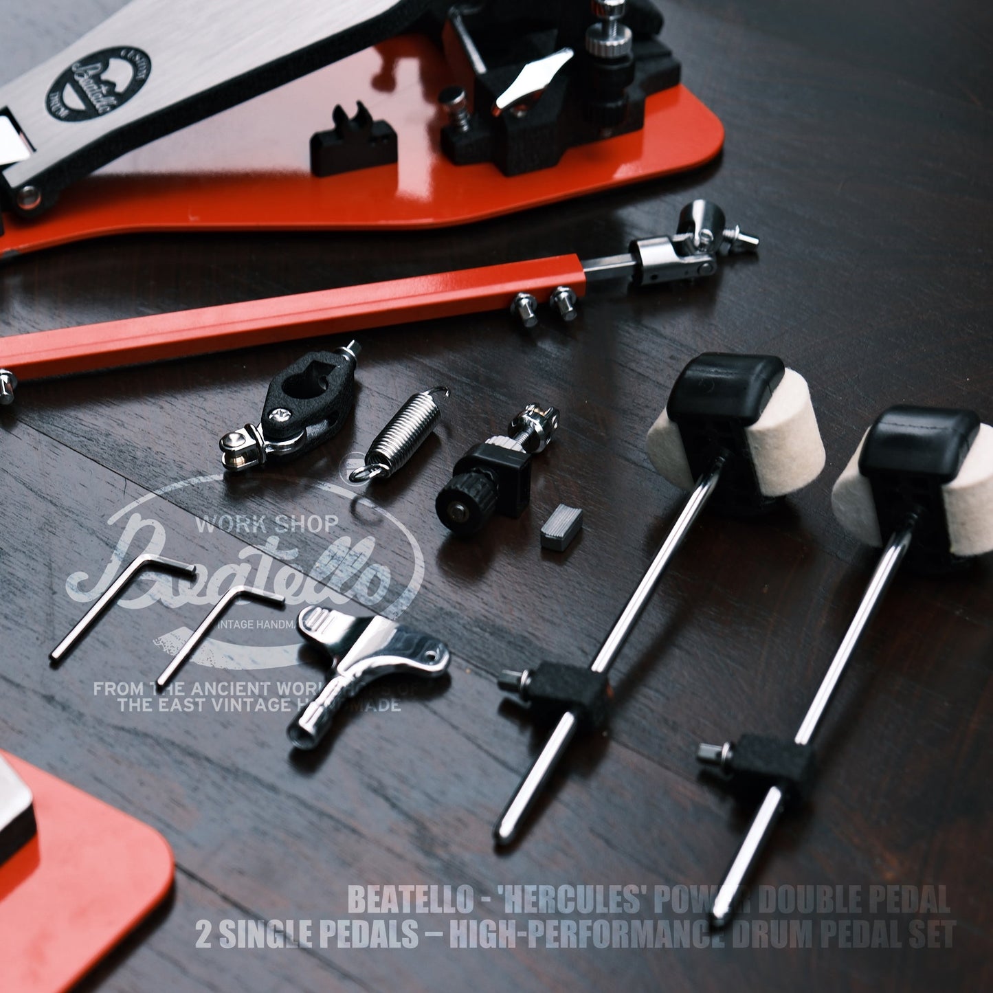 Beatello 'Hercules' Power Double Pedal & 2 Single Pedals Beatello workshop