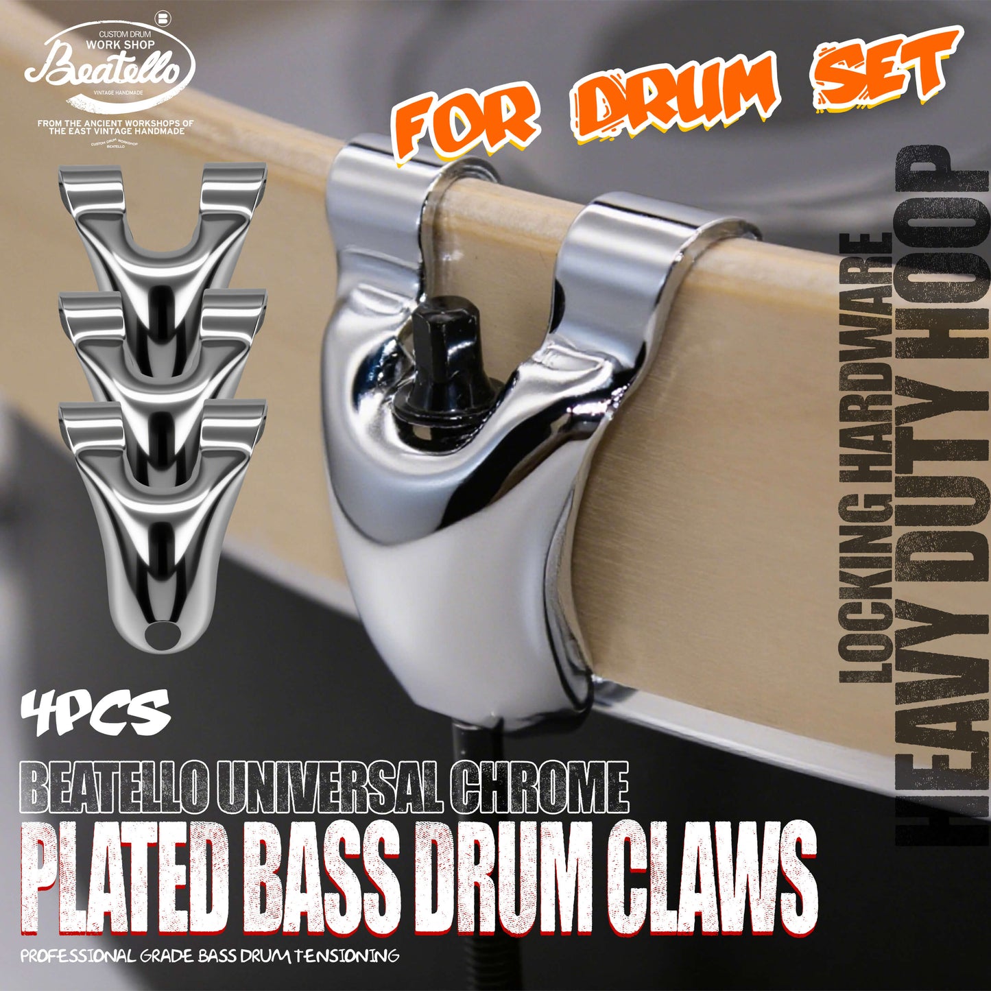 Die Cast Bass Drum Claw Hook, Chrome