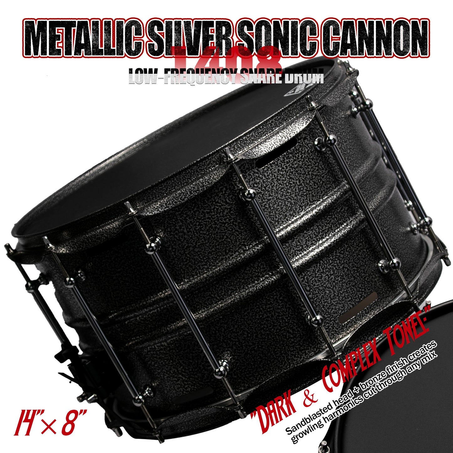 Metallic Silver Sonic Cannon-1408 Snare Drum