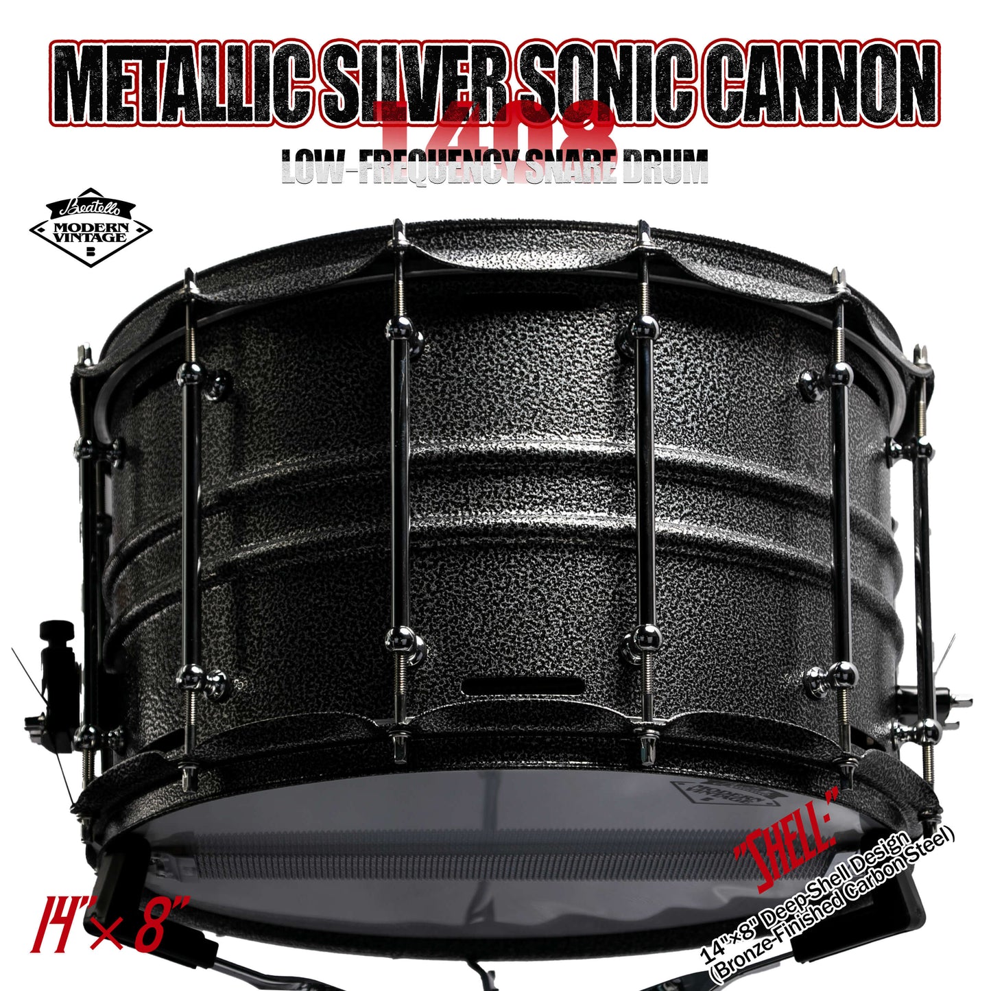 Metallic Silver Sonic Cannon-1408 Snare Drum