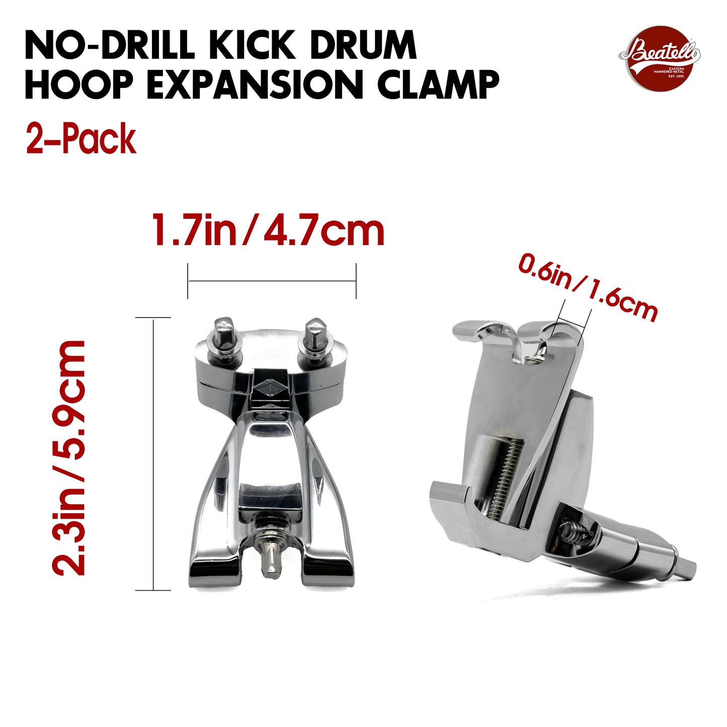 No-Drill Kick Drum Hoop Expansion Clamp 2-pack