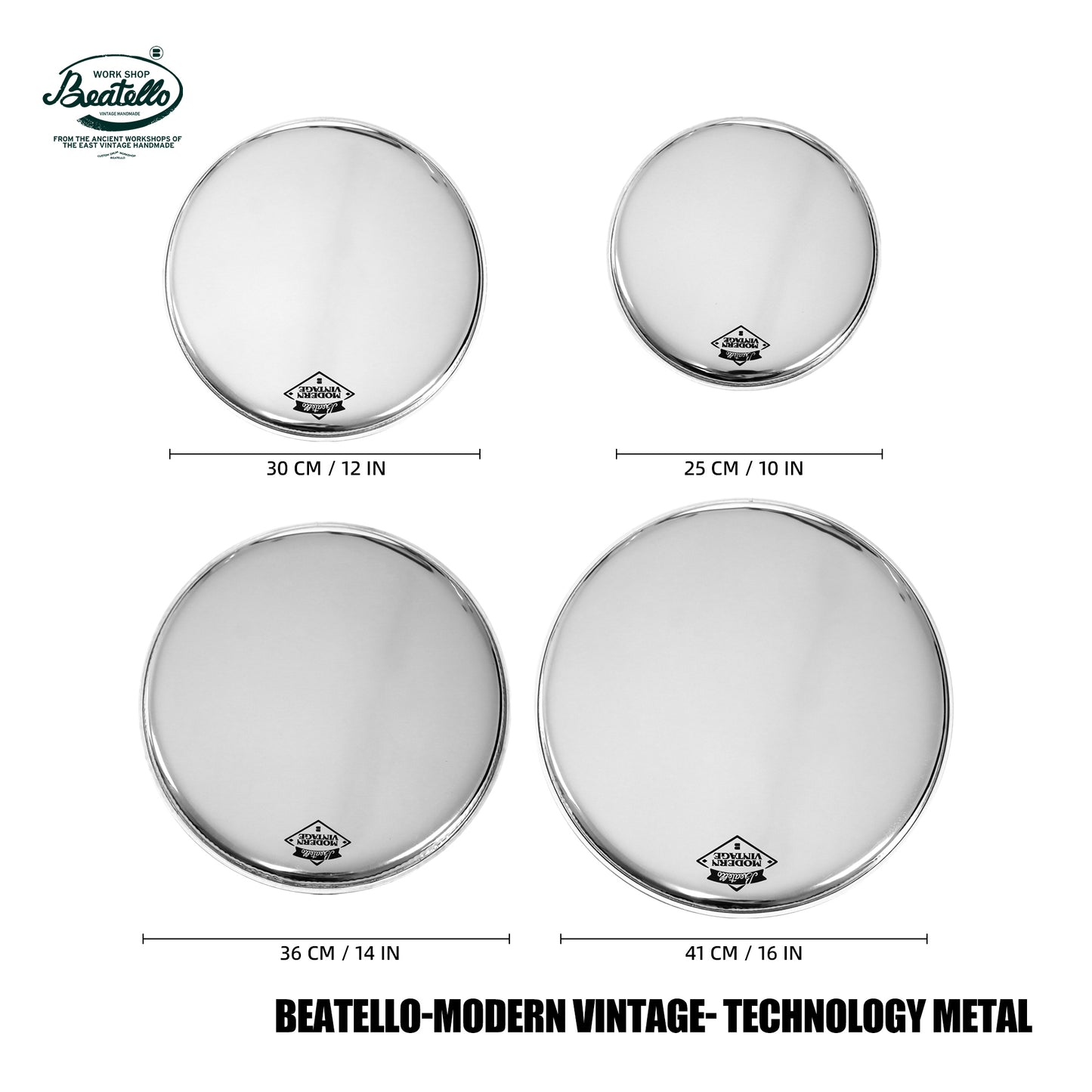 Beattello 10/12/14/16 Modern Vintage Drum Heads/Mirror