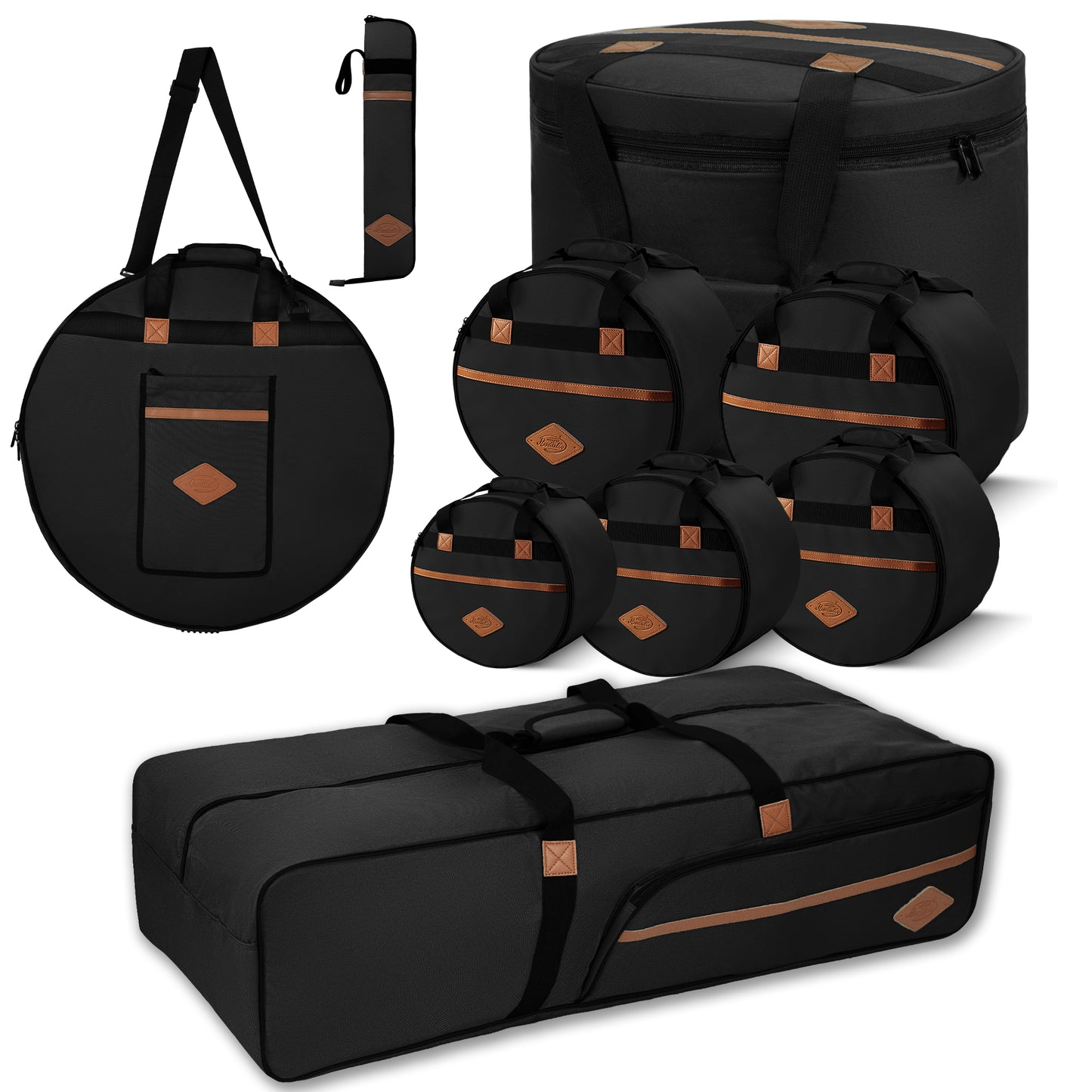 Beatello Drum Bags Set, 9-pcs Set, 10/12/13/16 F Tom/14 Snare/22 Bass/ Drum hardware bag/ Cymbal Bag/ Drumsticks bag