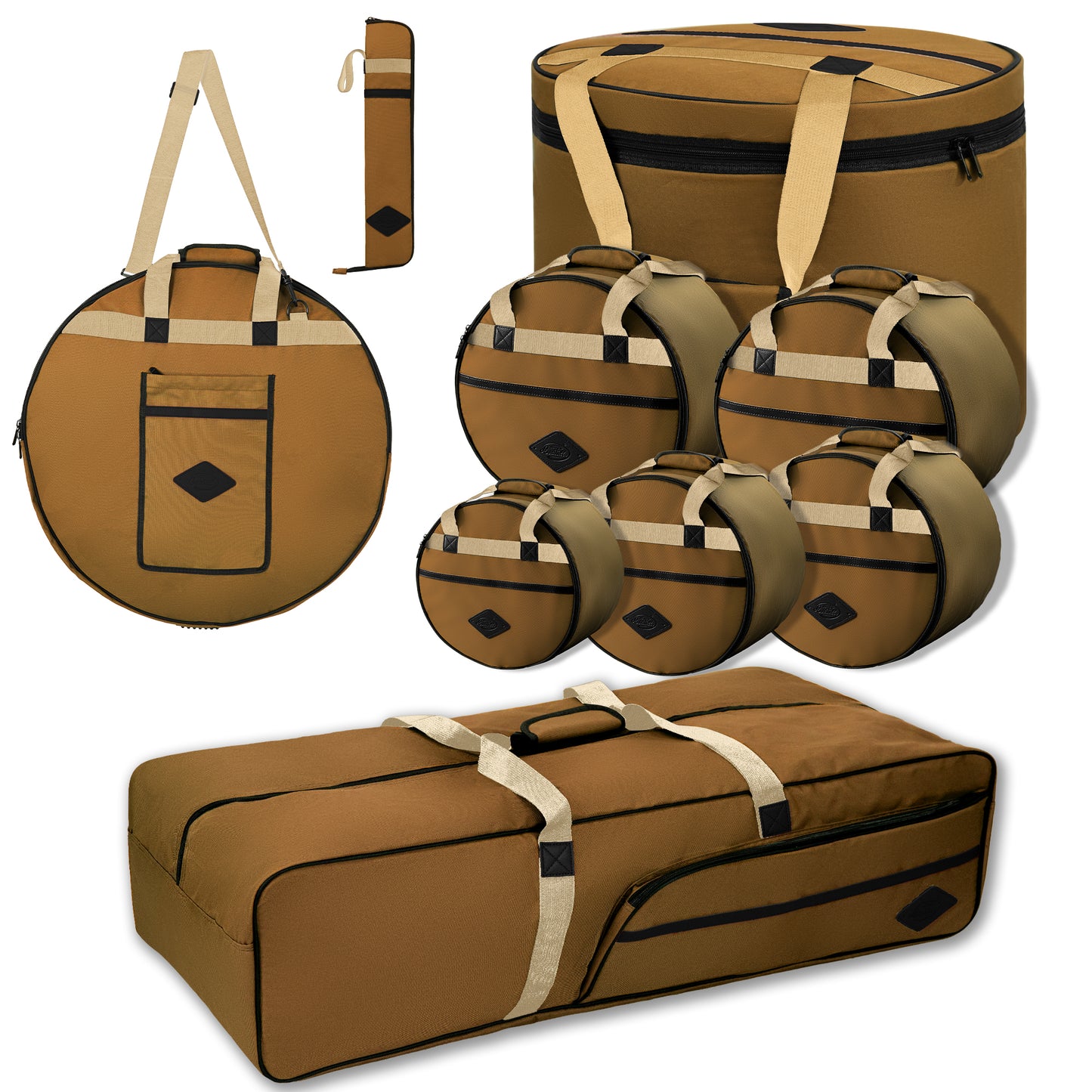 Beatello Drum Bags Set, 9-pcs Set, 10/12/13/16 F Tom/14 Snare/22 Bass/ Drum hardware bag/ Cymbal Bag/ Drumsticks bag