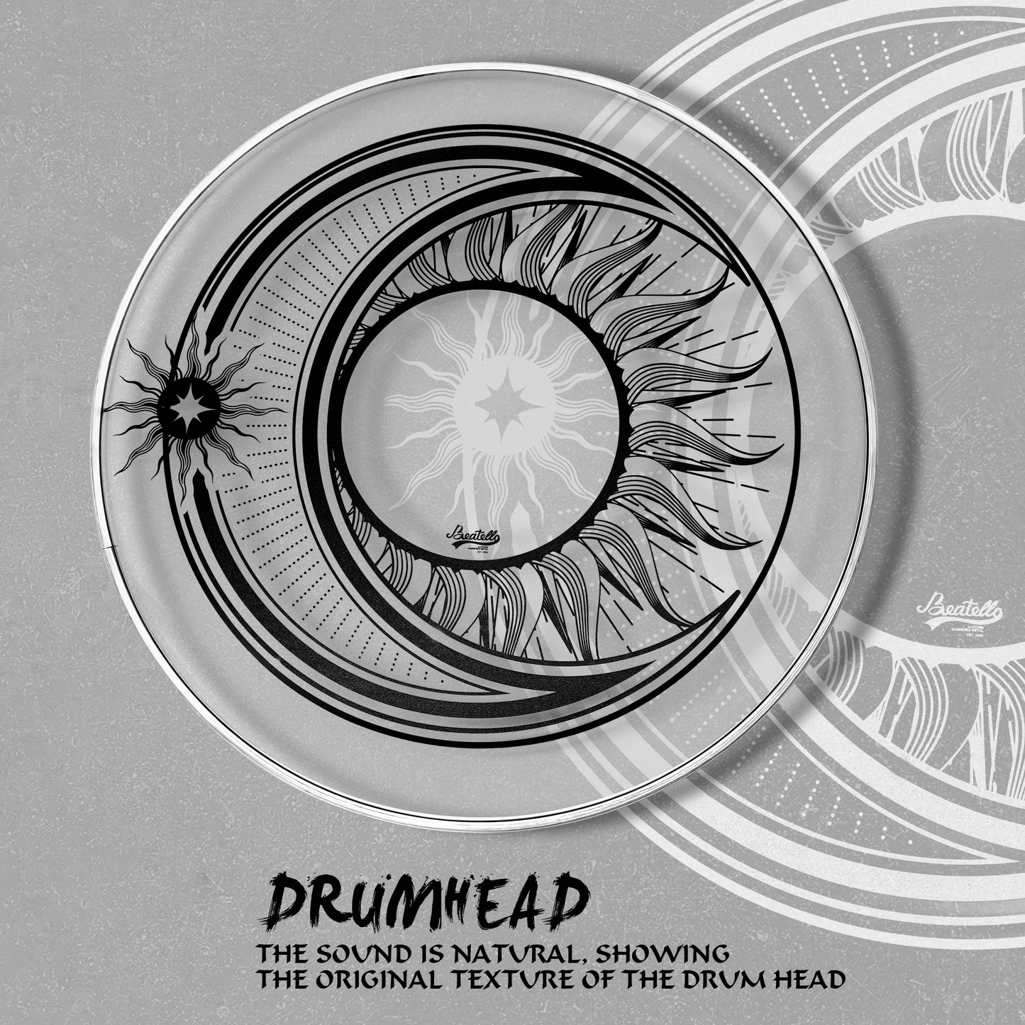 Beatello 14-Inch Drum Heads With Sun and Moon Prints