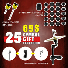 25pcs The "No More Stands" Kit （X-Hat Auxiliary Hi-Hat Boom Arm & Clamp 3pcs +Cymbal Felt 20pcs+M/L Cymbal stacker 2pcs）