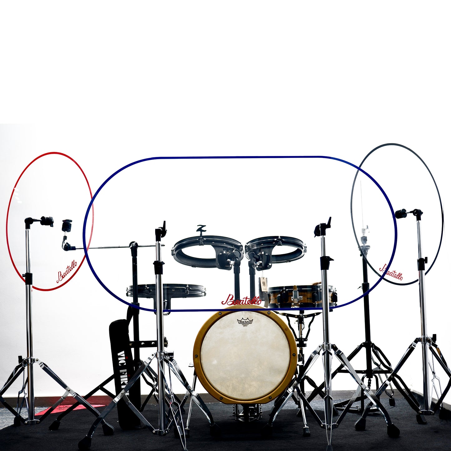 Beatello Transparent Acrylic Open Floor-Standing Drum Shield, Professional Noise Reduction Drum Screen, Sound Barrier for Studio, Live Stage & Daily Practice, Easy Assembly Stable Noise Isolation Drum Accessories