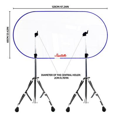 Beatello Transparent Acrylic Open Floor-Standing Drum Shield, Professional Noise Reduction Drum Screen, Sound Barrier for Studio, Live Stage & Daily Practice, Easy Assembly Stable Noise Isolation Drum Accessories