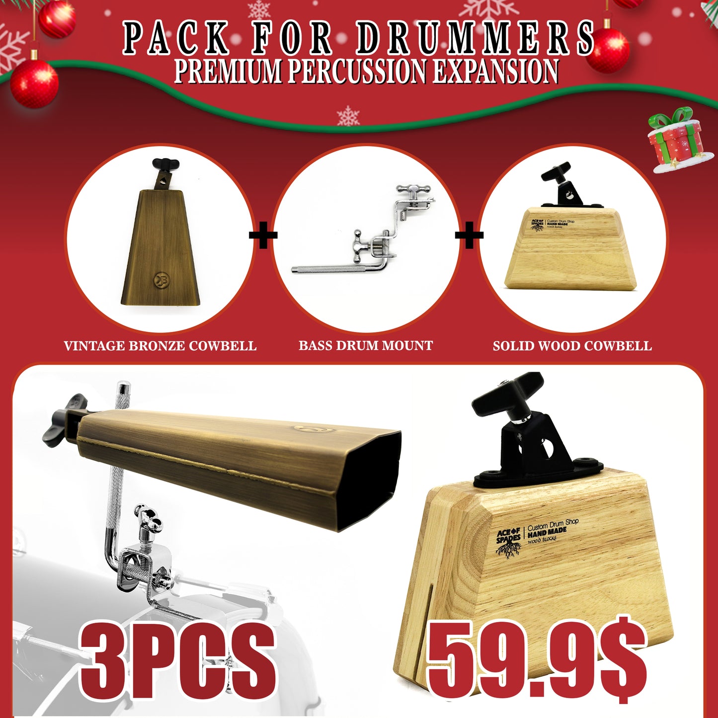 Percussion Gift Pack Groove Bell ( Groove Bell & Ashtone Block & Cowbell Mount Clamp)