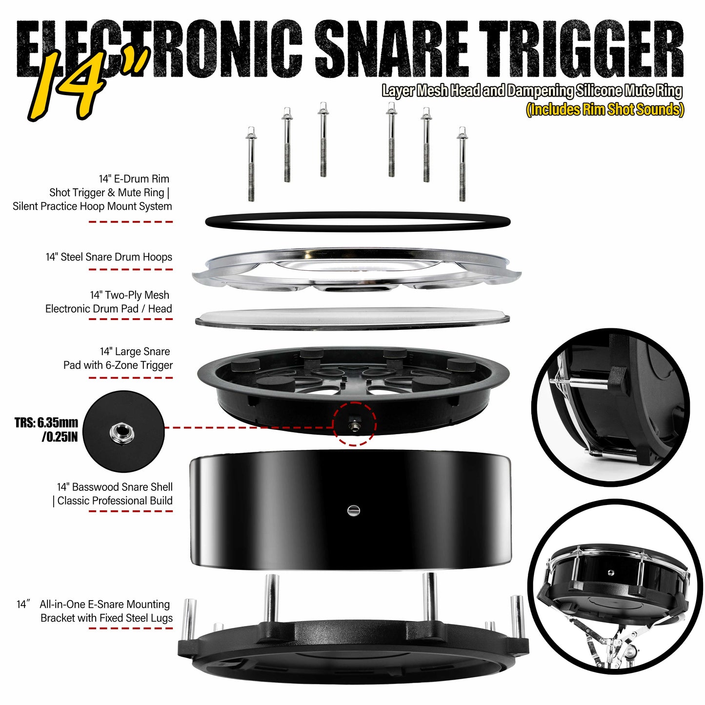 Beatello 14" Electronic Digital Snare Drum