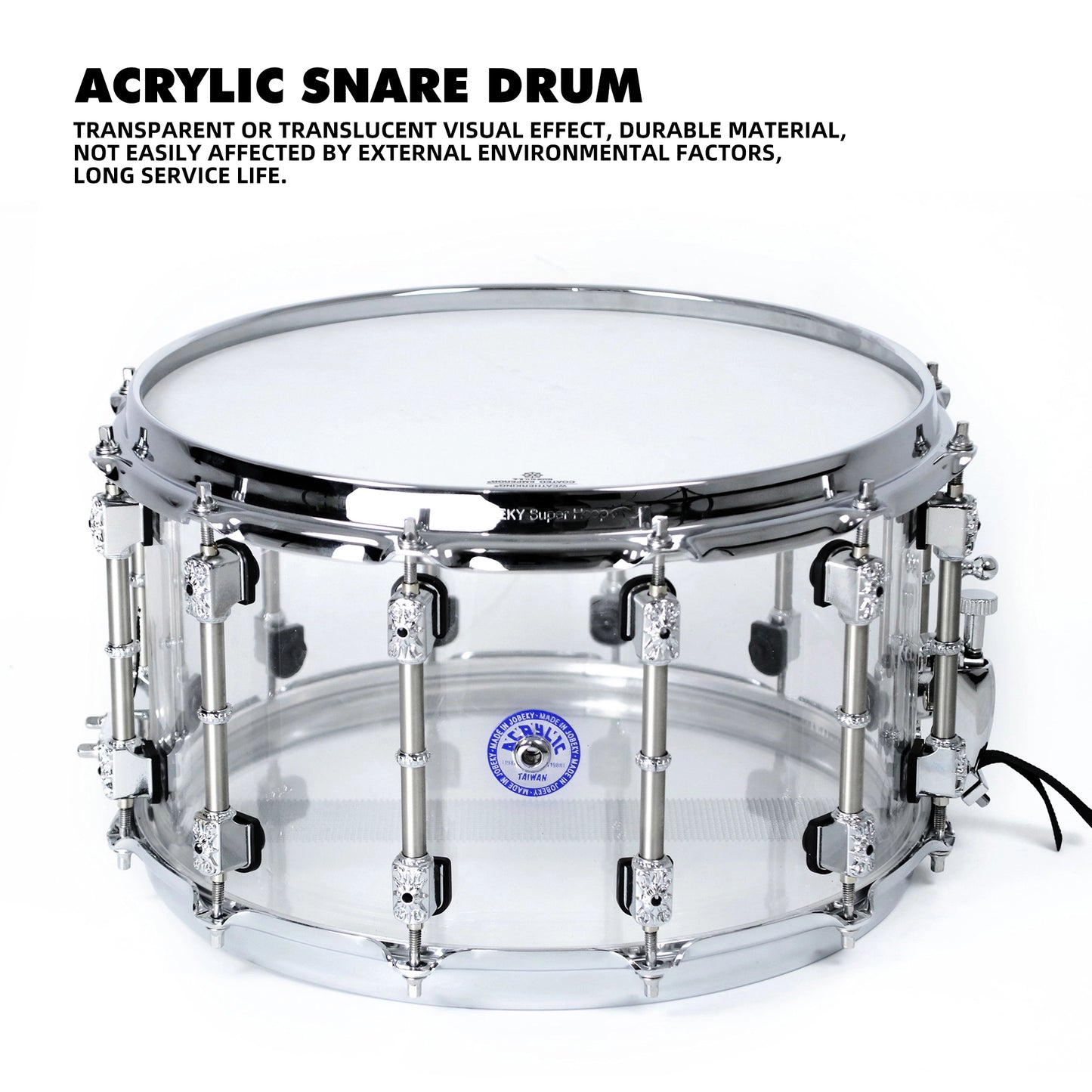 Acrylic God of War Snare Drum – 14" Clear Shell, Bright & Durable
