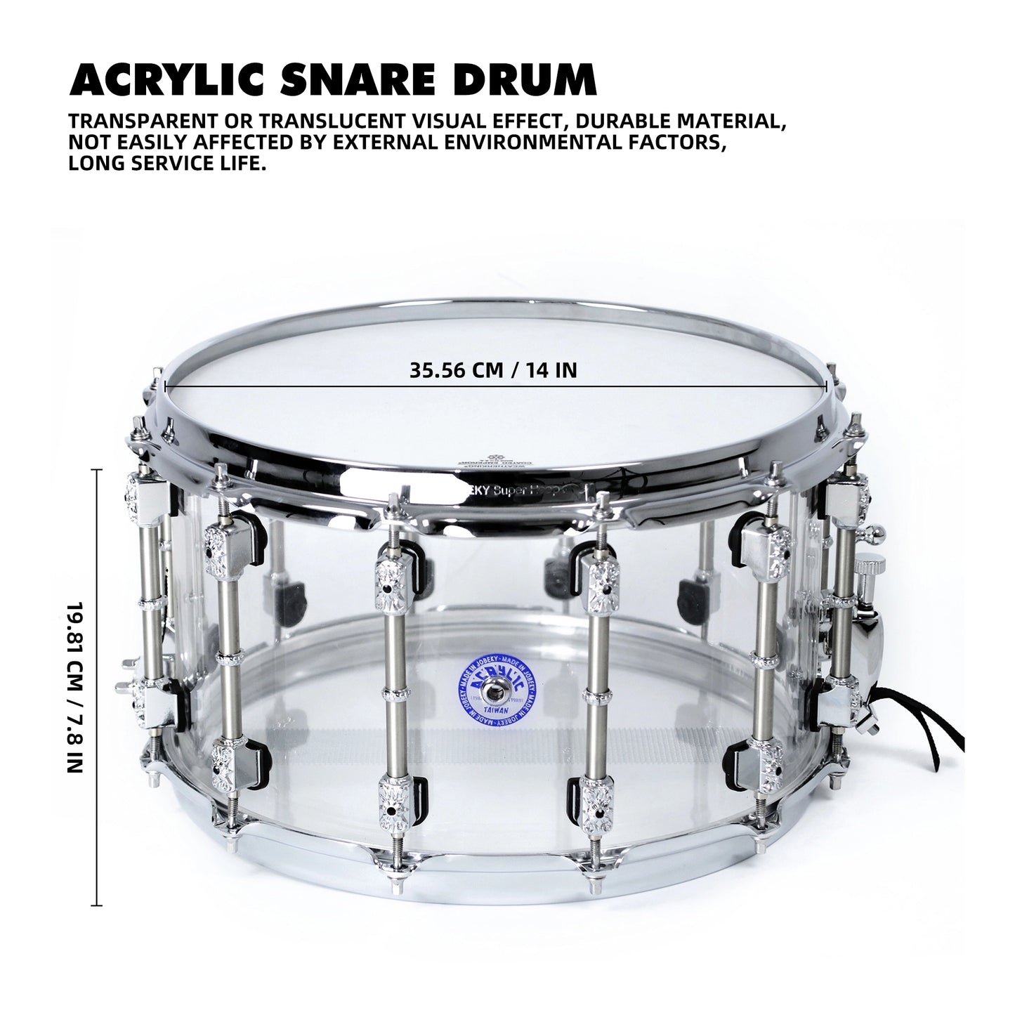 Acrylic God of War Snare Drum – 14" Clear Shell, Bright & Durable
