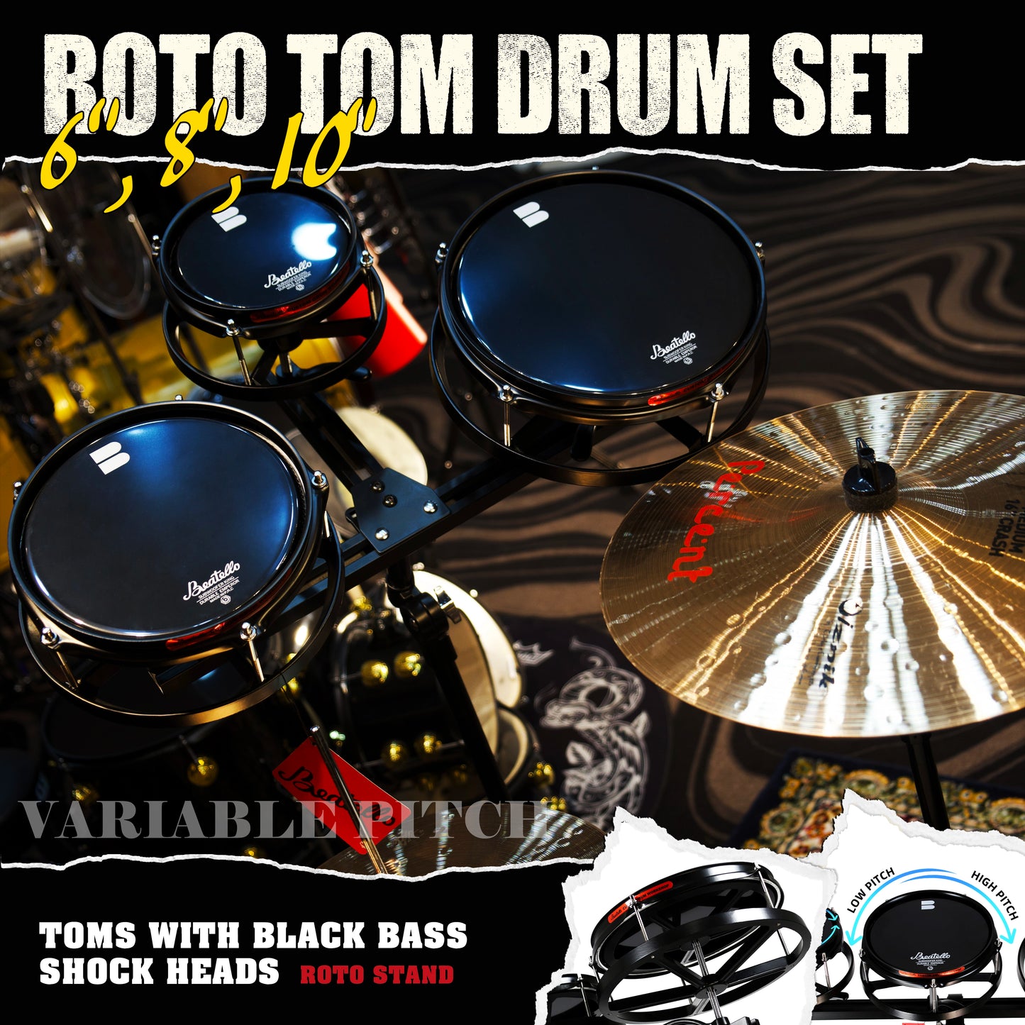 Beatello-JBK Drums Roto Tom Drum Set （Upgraded version）