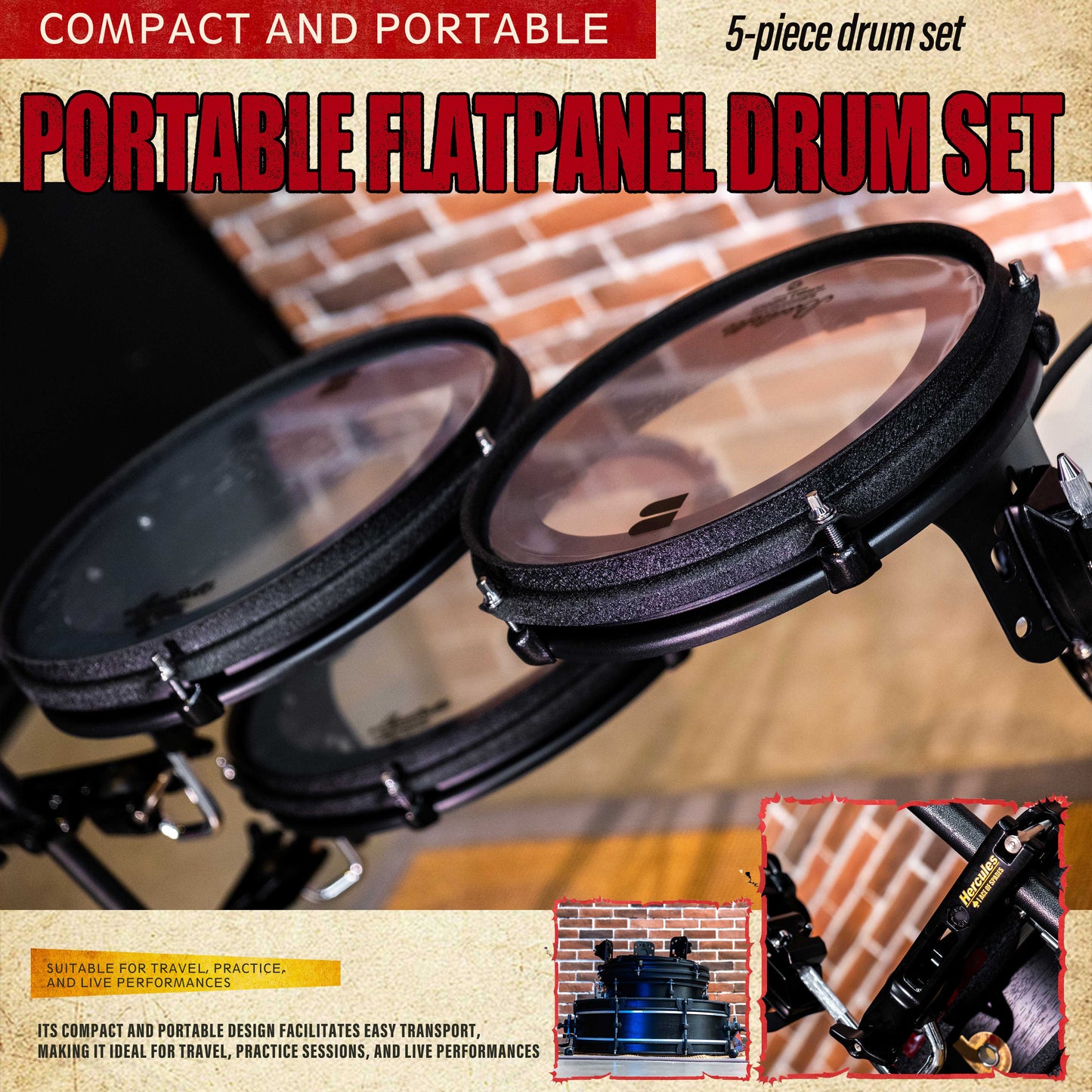 Beatello-Ultra Portable Drum Set| 1.5" Thin Shells