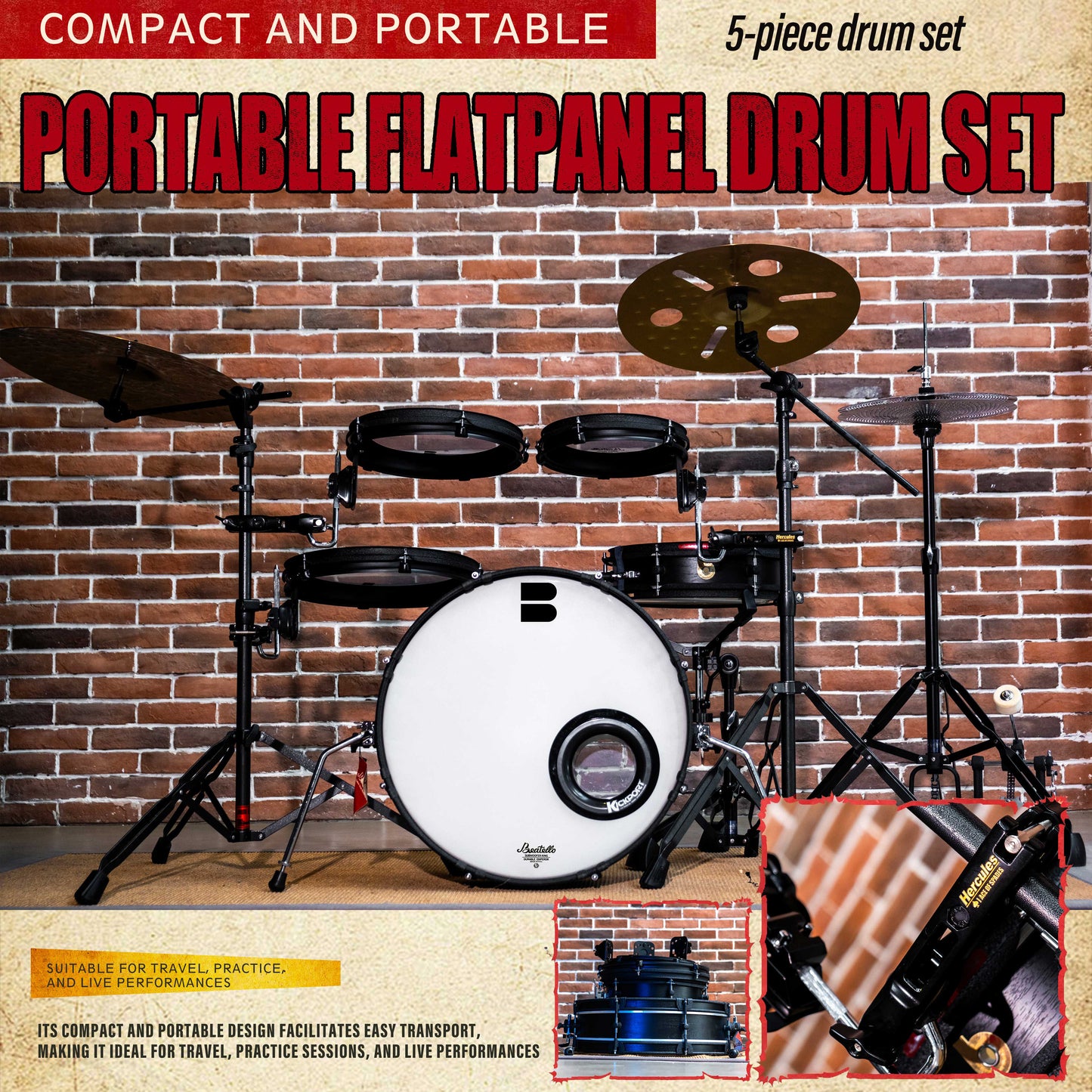 Beatello-Ultra Portable Drum Set| 1.5" Thin Shells