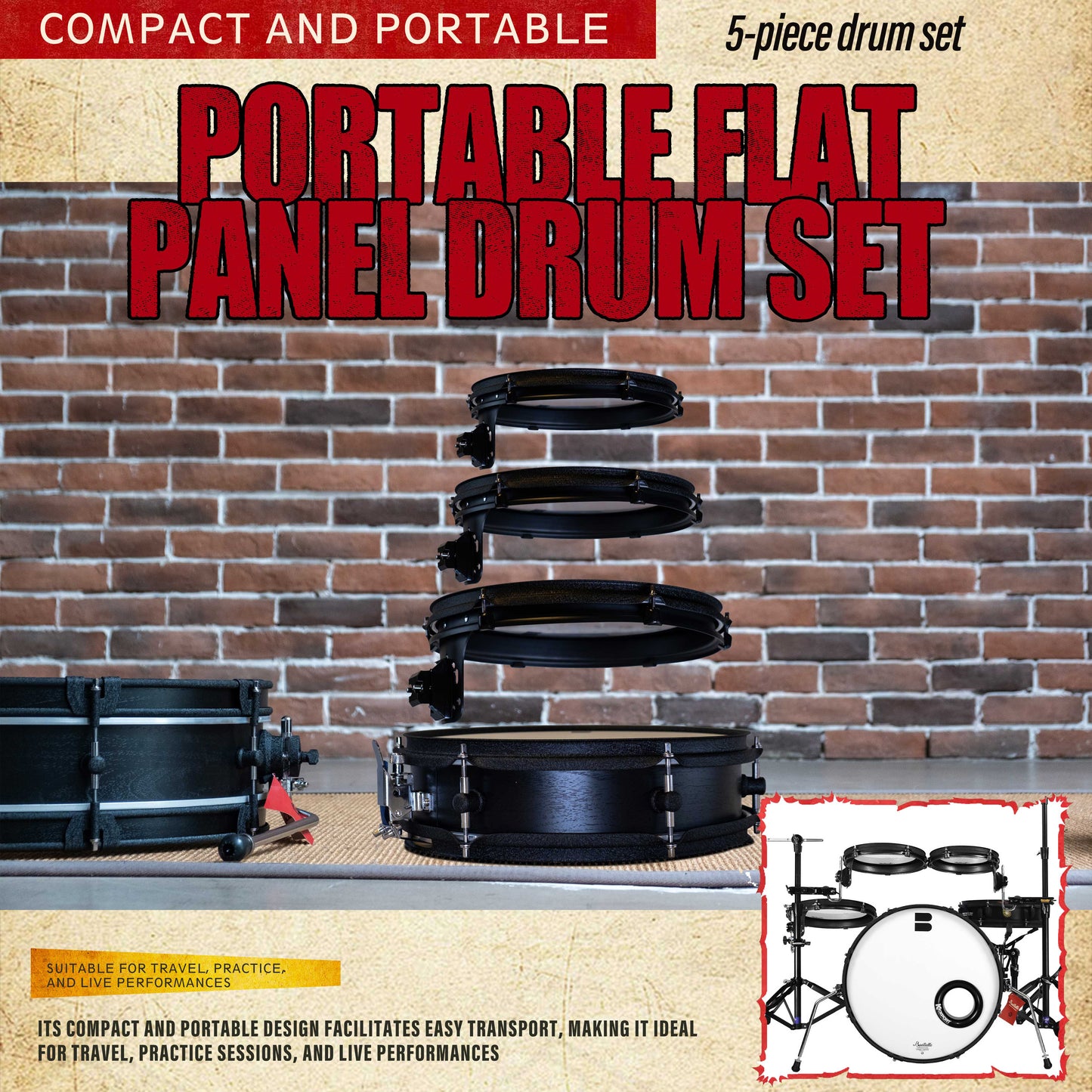 Beatello-Ultra Portable Drum Set| 1.5" Thin Shells