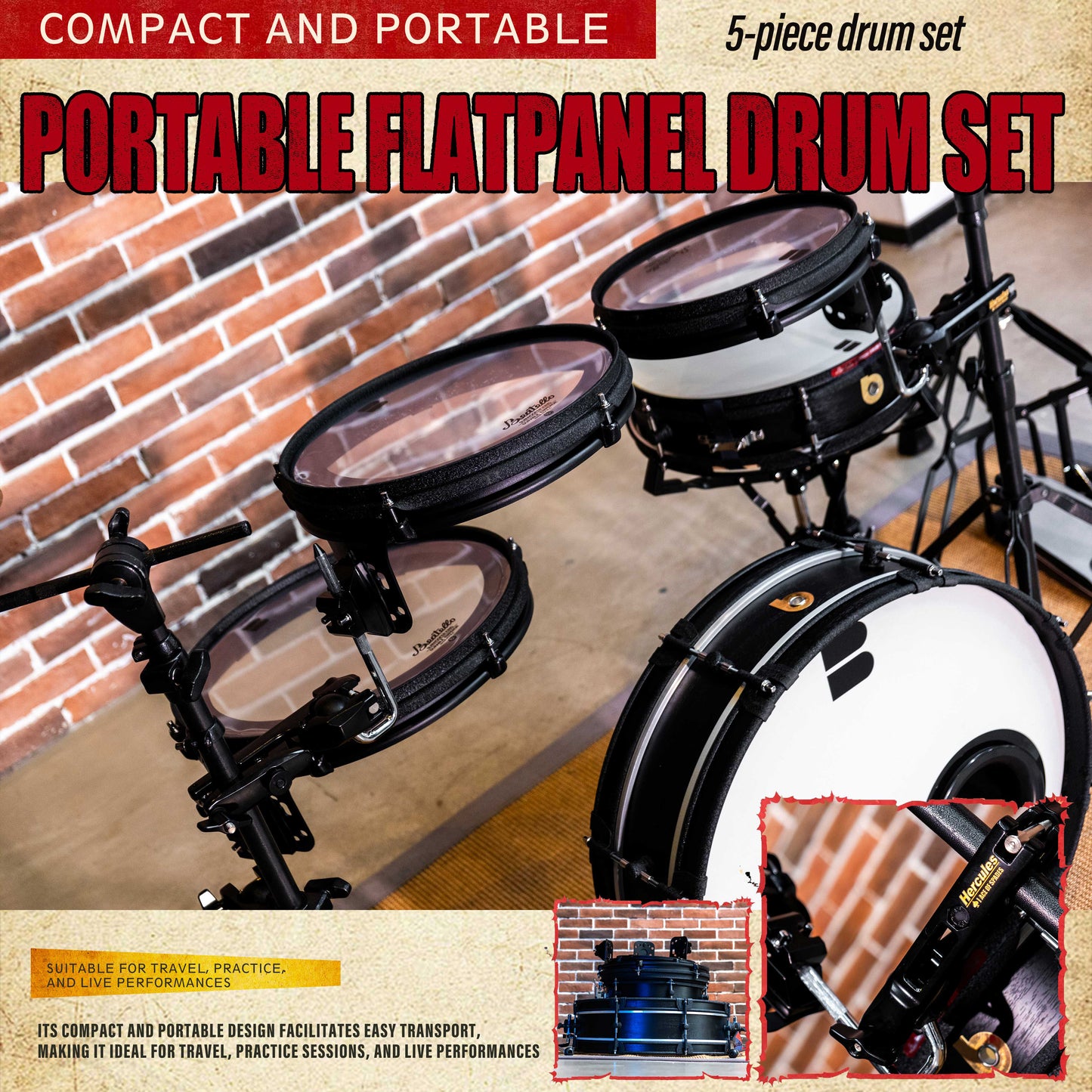 Beatello-Ultra Portable Drum Set| 1.5" Thin Shells