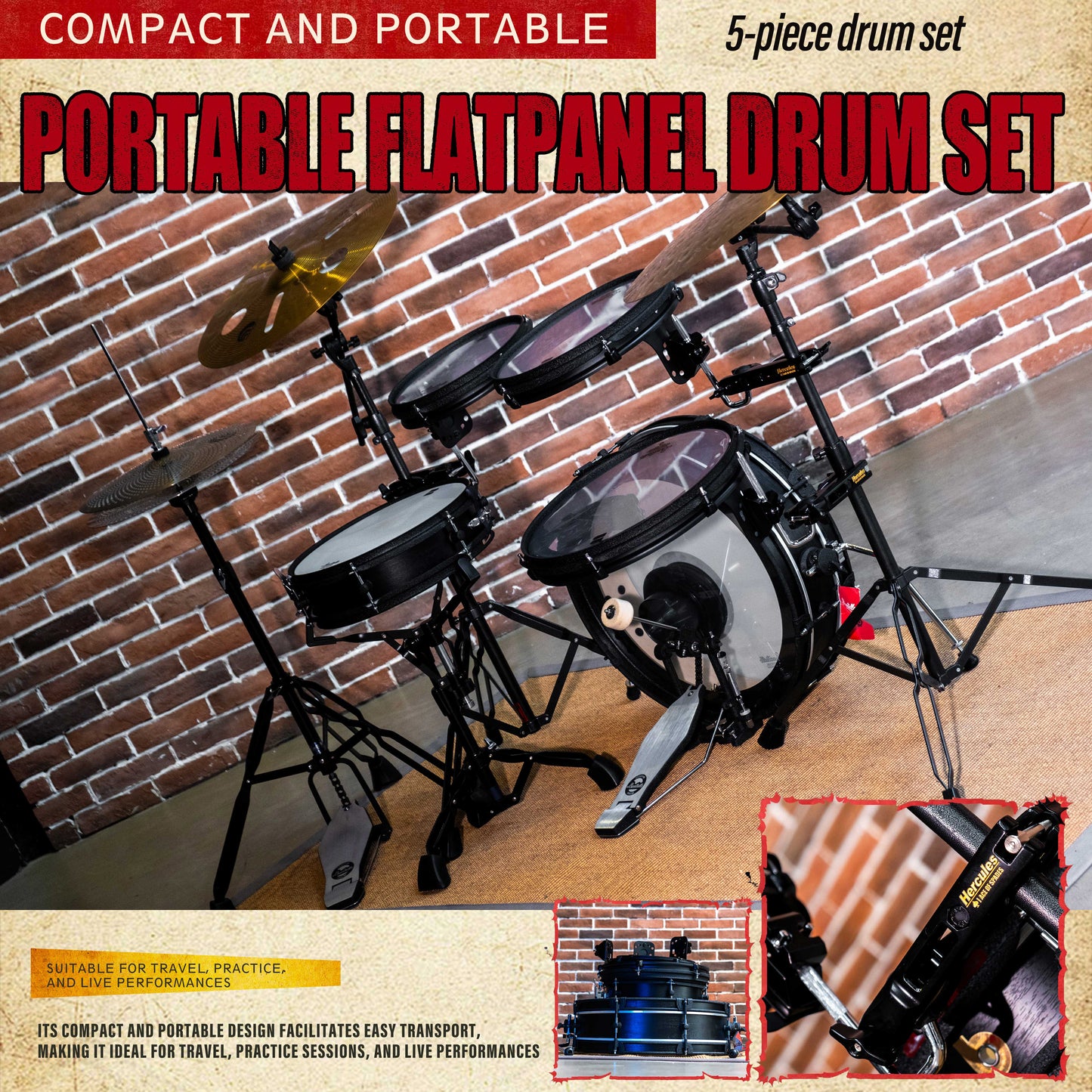 Beatello-Ultra Portable Drum Set| 1.5" Thin Shells