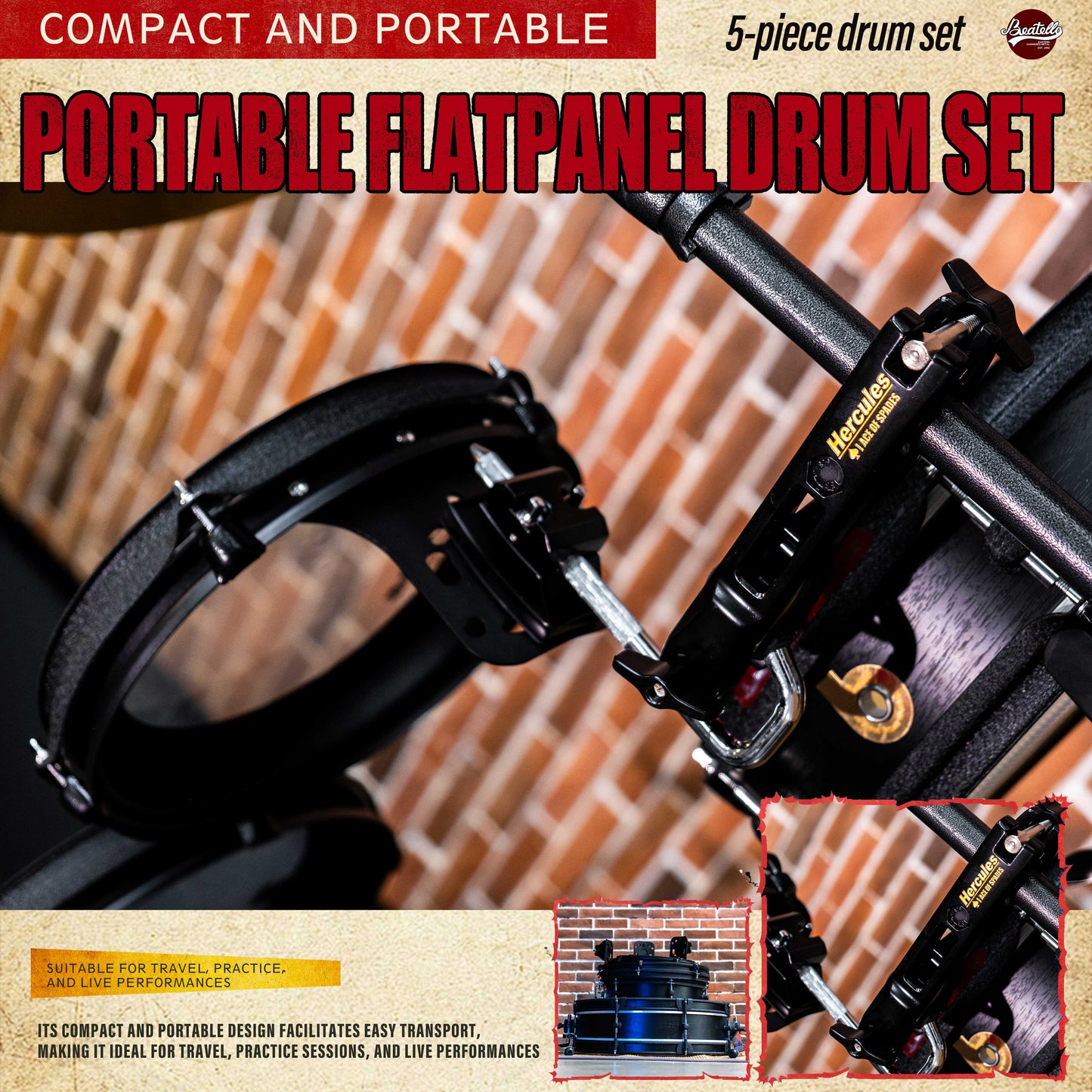 Beatello-Ultra Portable Drum Set| 1.5" Thin Shells