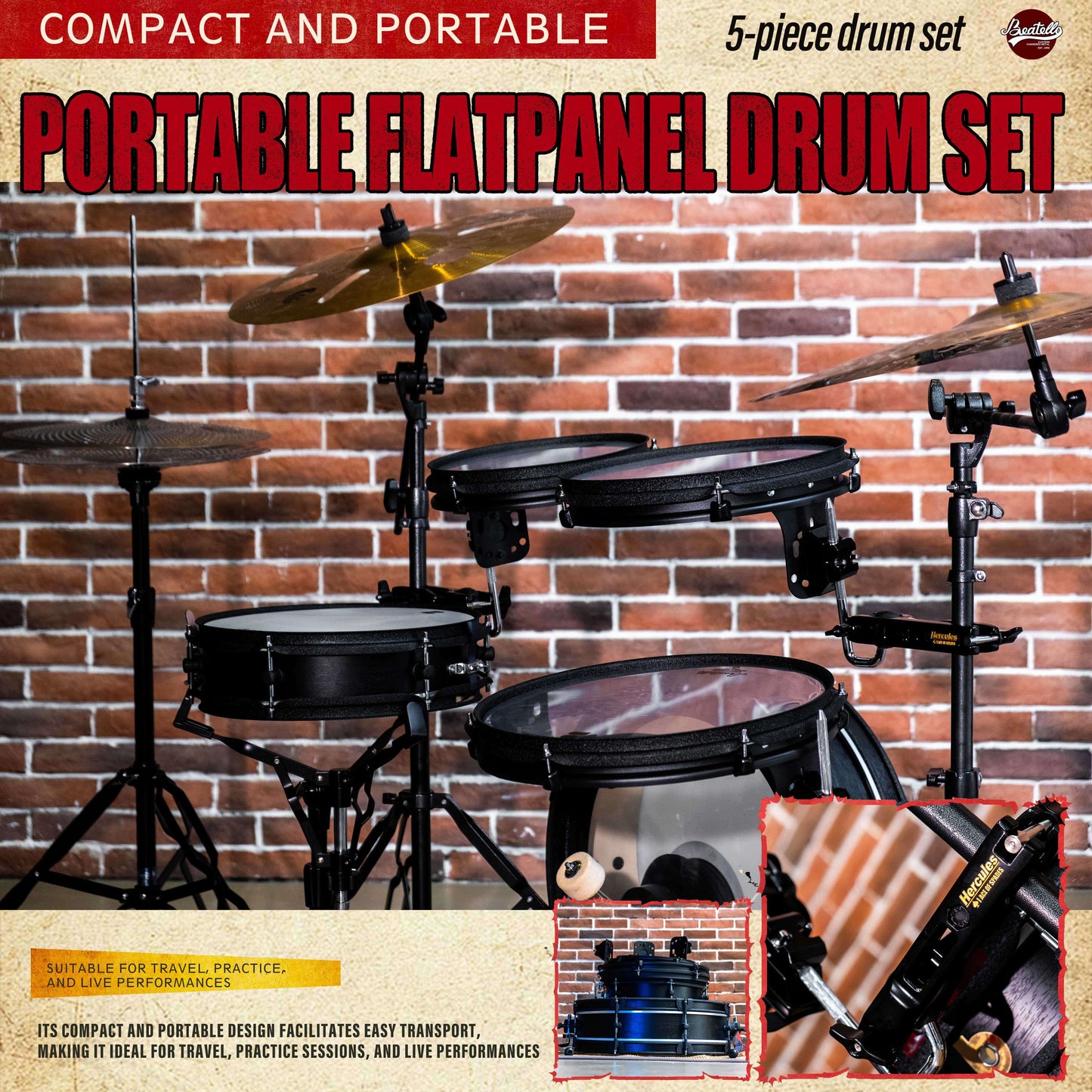 Beatello-Ultra Portable Drum Set| 1.5" Thin Shells