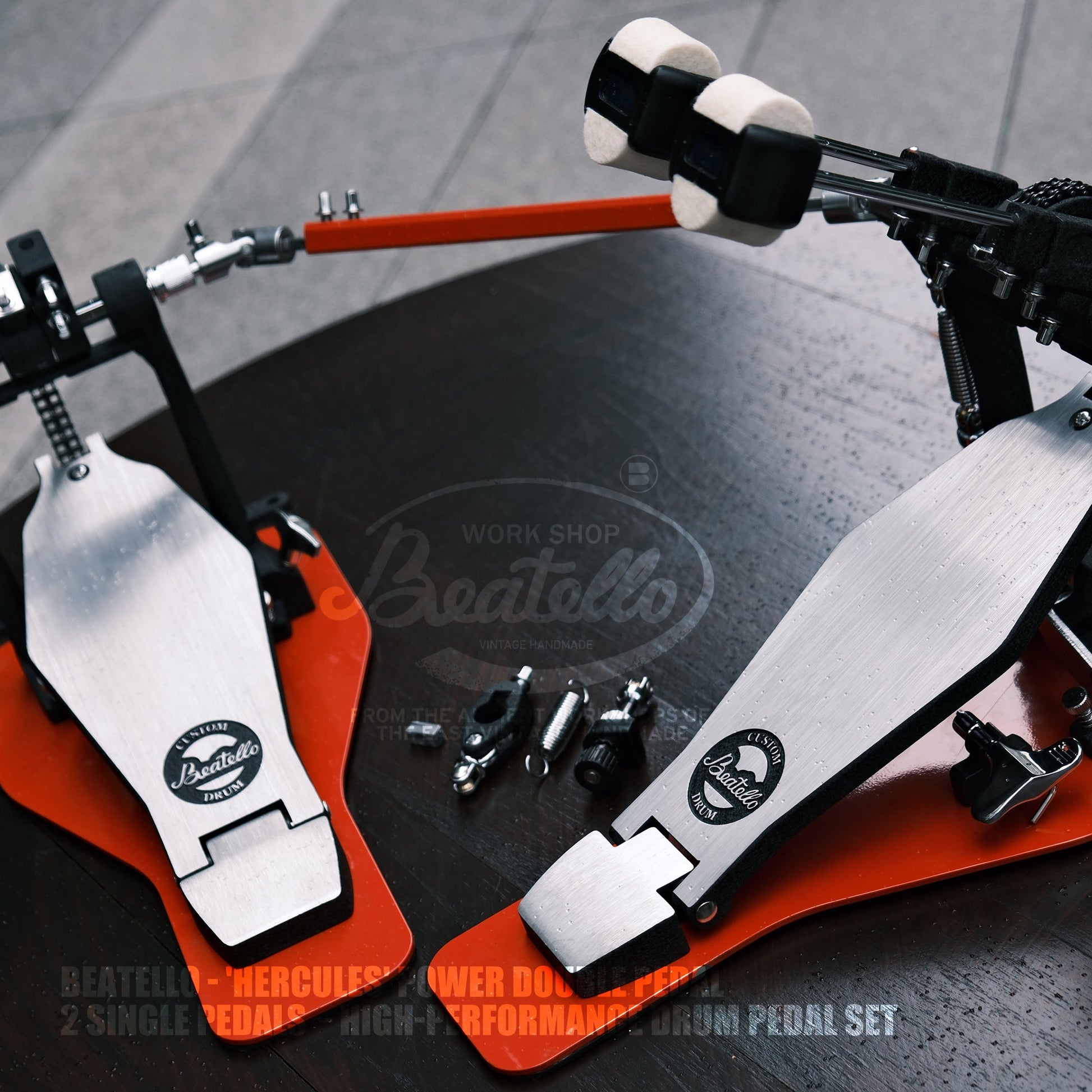 Beatello 'Hercules' Power Double Pedal & 2 Single Pedals Beatello workshop