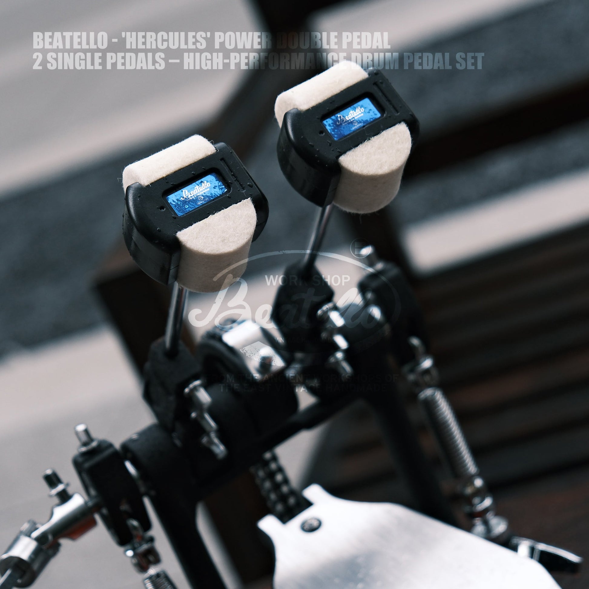 Beatello 'Hercules' Power Double Pedal & 2 Single Pedals Beatello workshop