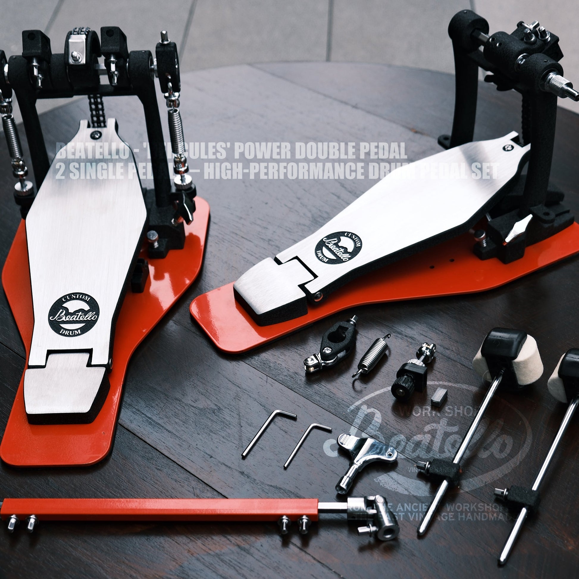Beatello 'Hercules' Power Double Pedal & 2 Single Pedals Beatello workshop
