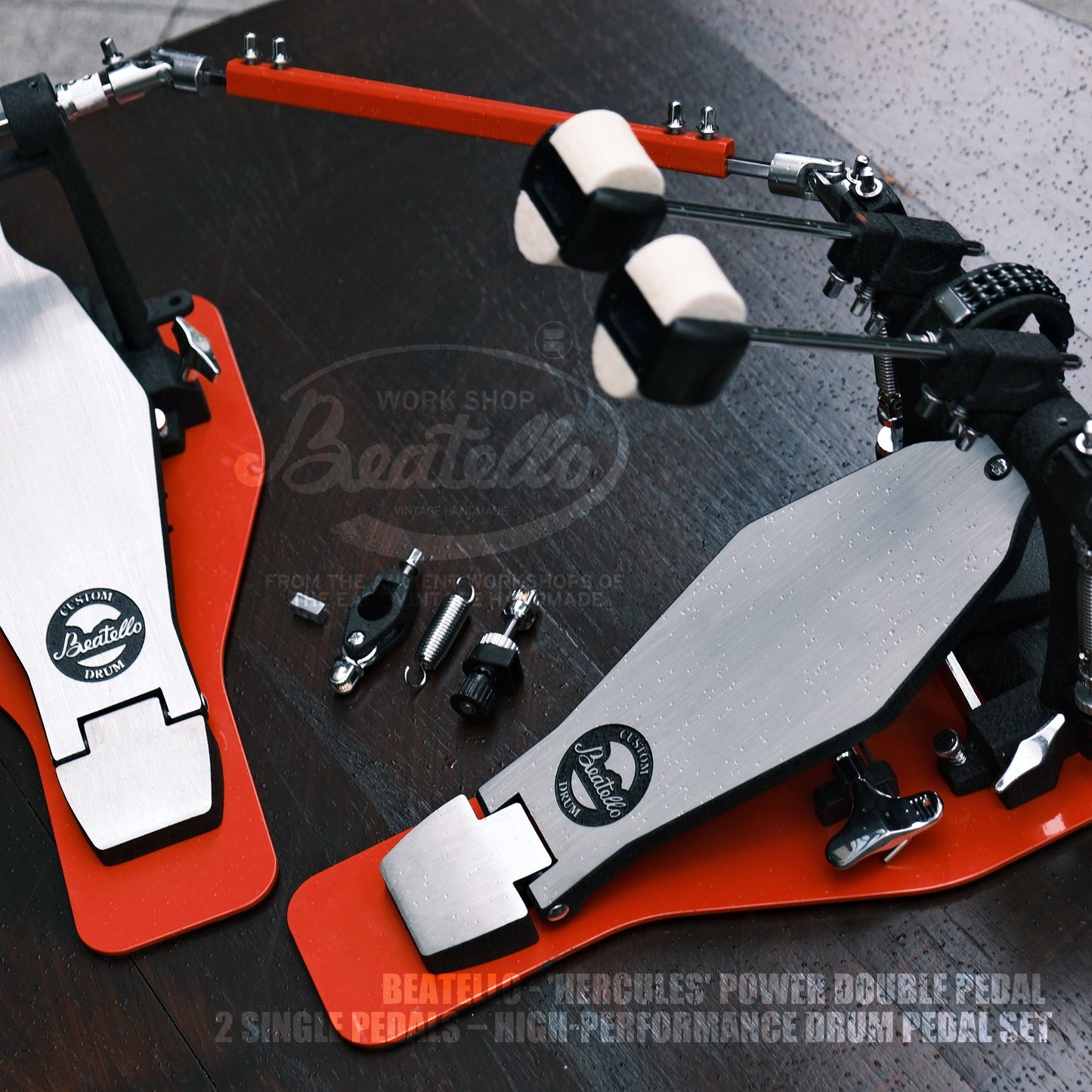 Beatello 'Hercules' Power Double Pedal & 2 Single Pedals Beatello workshop