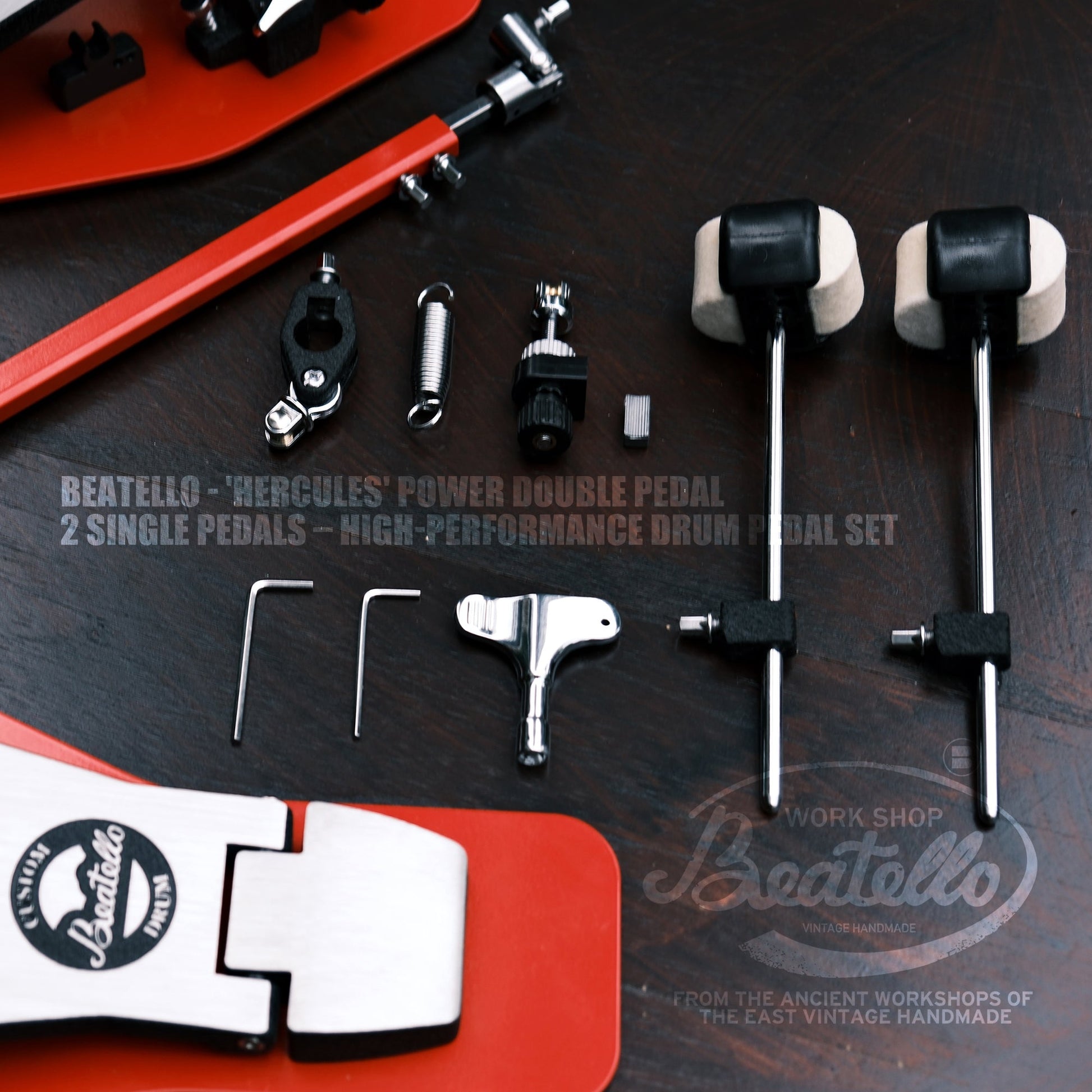 Beatello 'Hercules' Power Double Pedal & 2 Single Pedals Beatello workshop