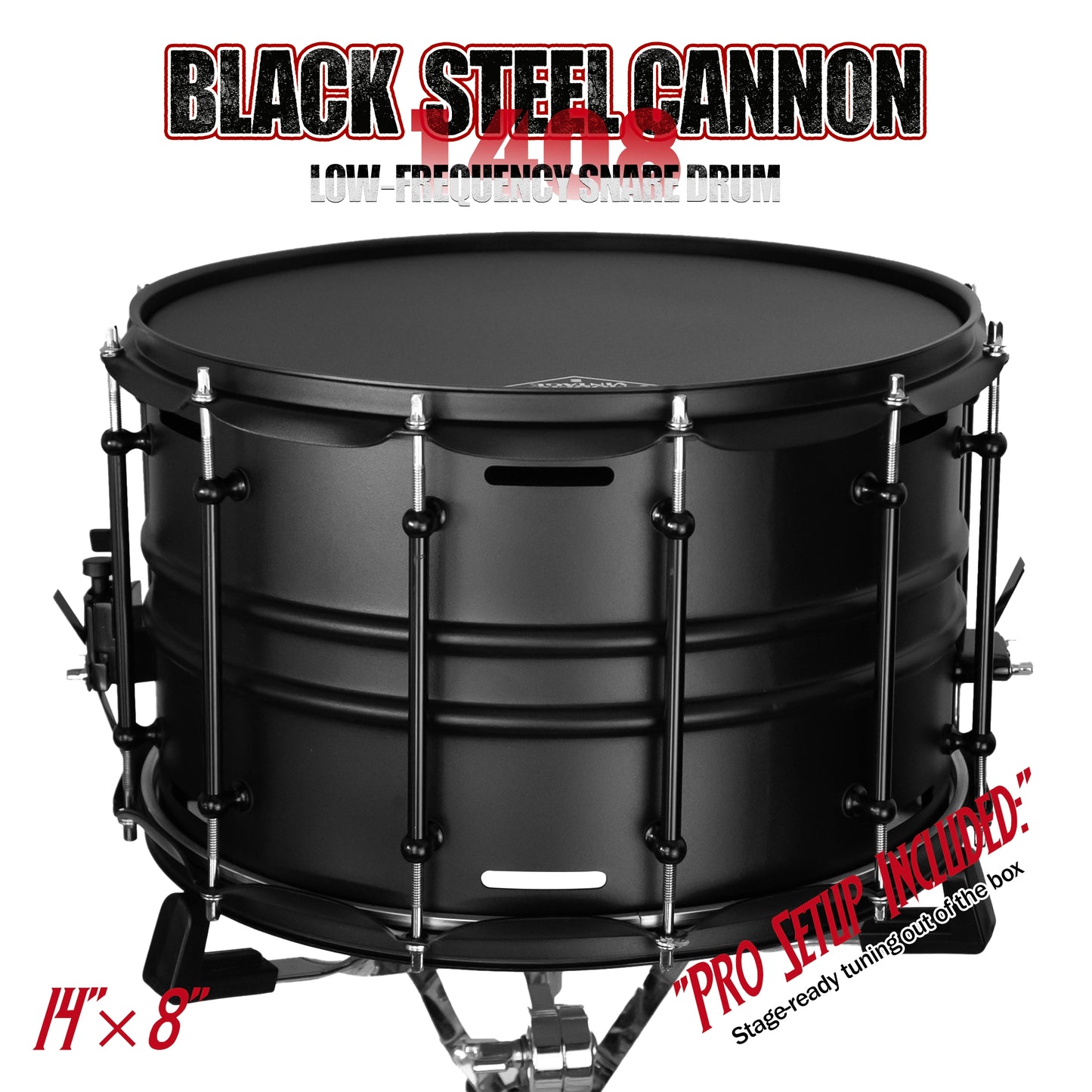 Black Steel Cannon-1408 Snare Drum