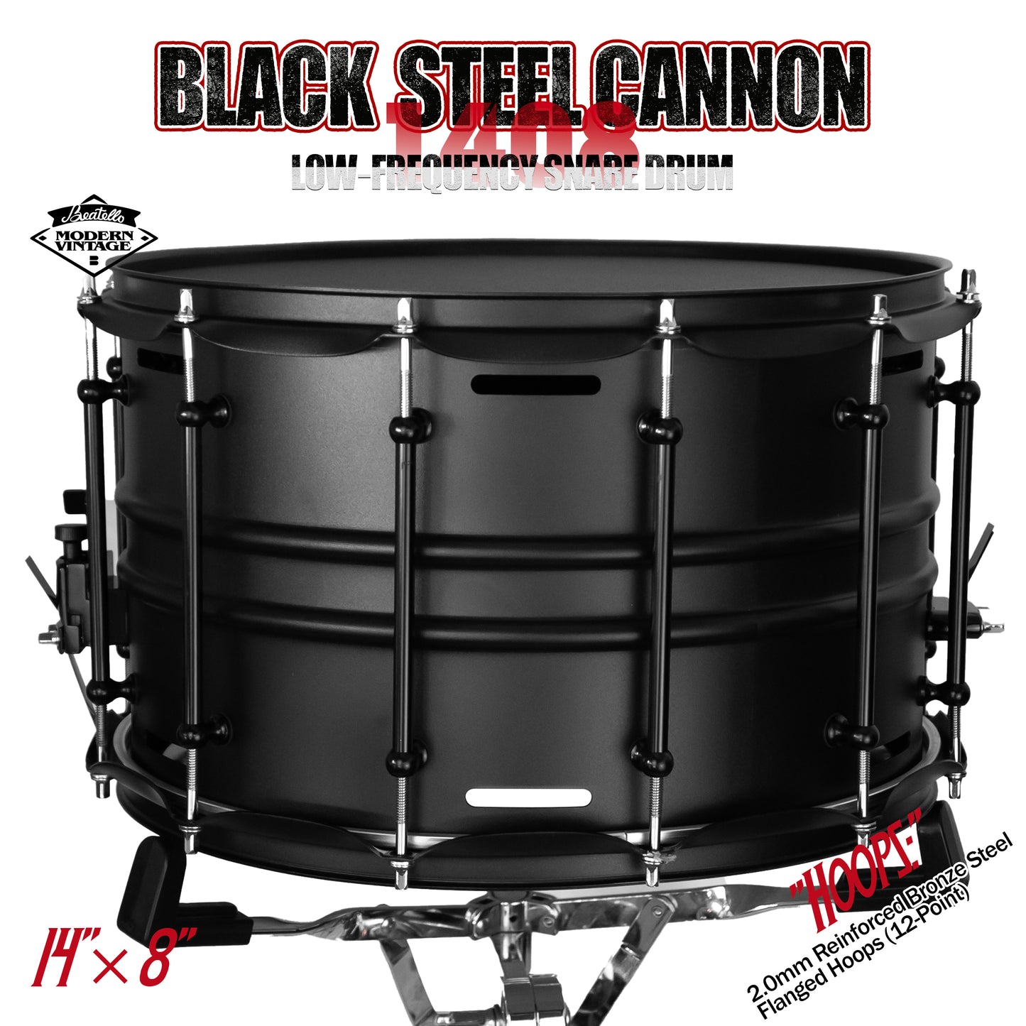 Black Steel Cannon-1408 Snare Drum