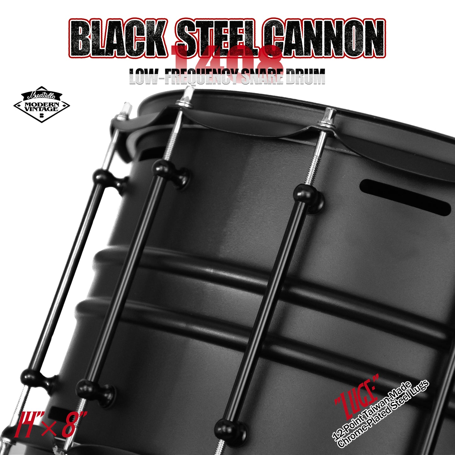 Black Steel Cannon-1408 Snare Drum