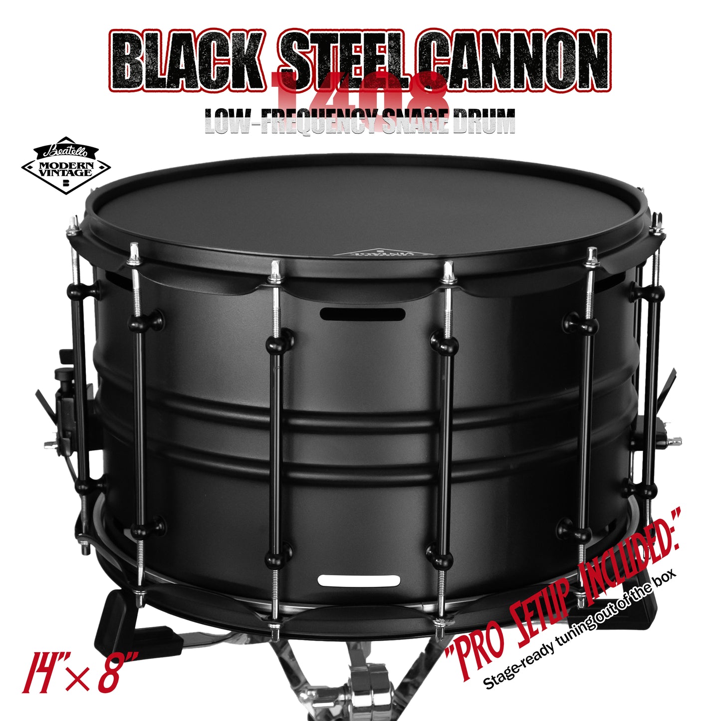 Black Steel Cannon-1408 Snare Drum