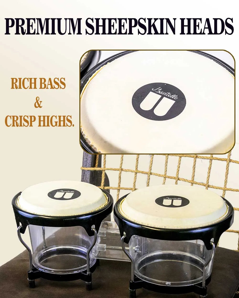Bongo Drums 7” and 8” Congas Drums for Kids Adults Beginners