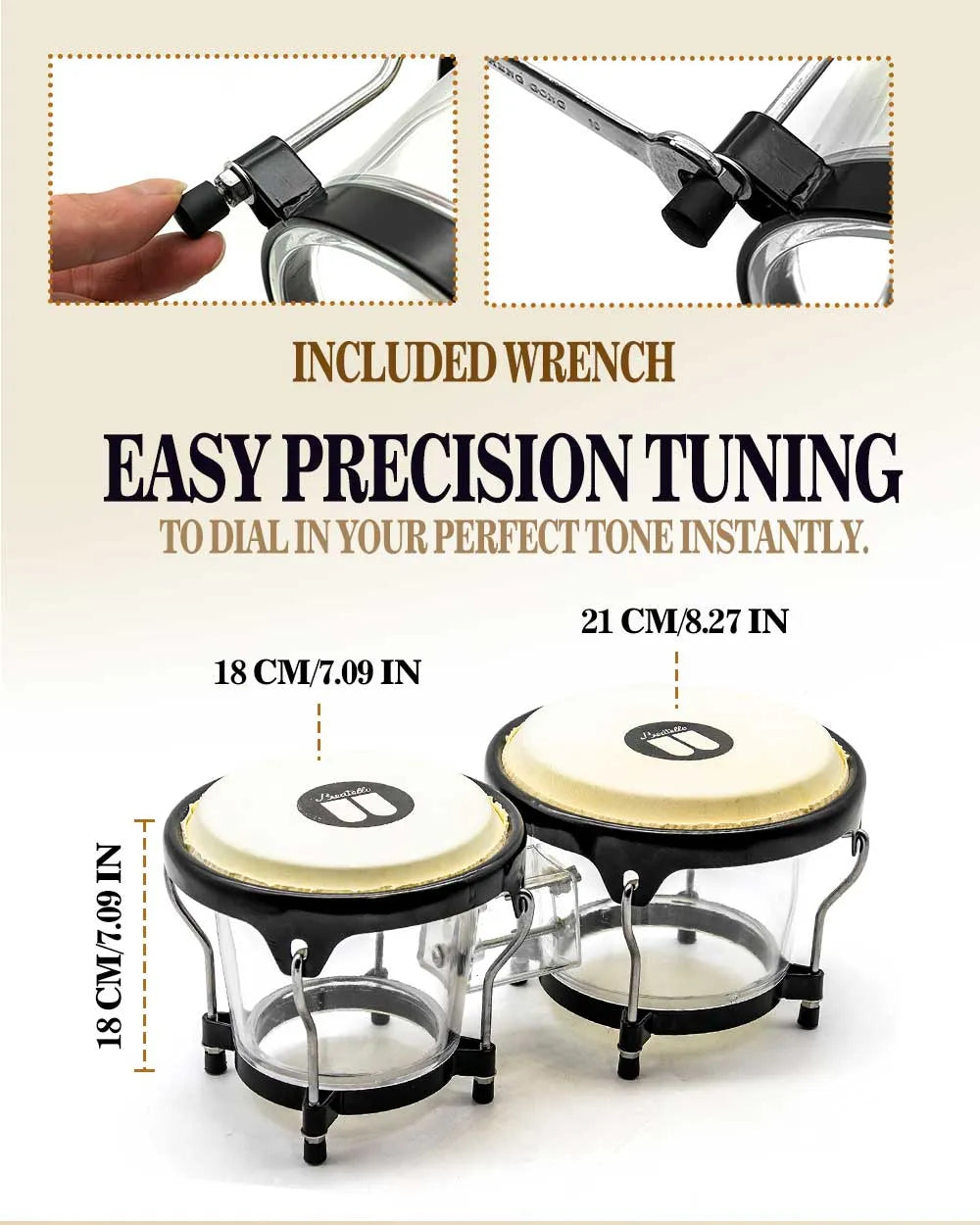 Bongo Drums 7” and 8” Congas Drums for Kids Adults Beginners