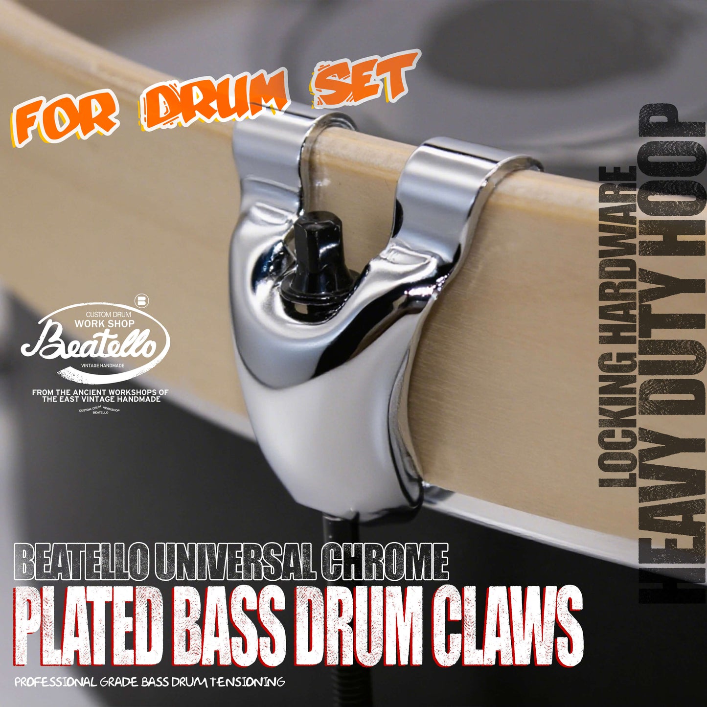 Die Cast Bass Drum Claw Hook, Chrome
