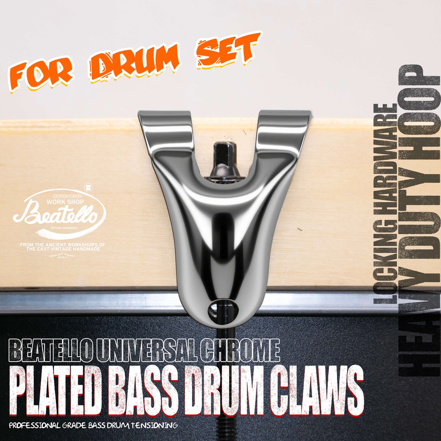 Die Cast Bass Drum Claw Hook, Chrome