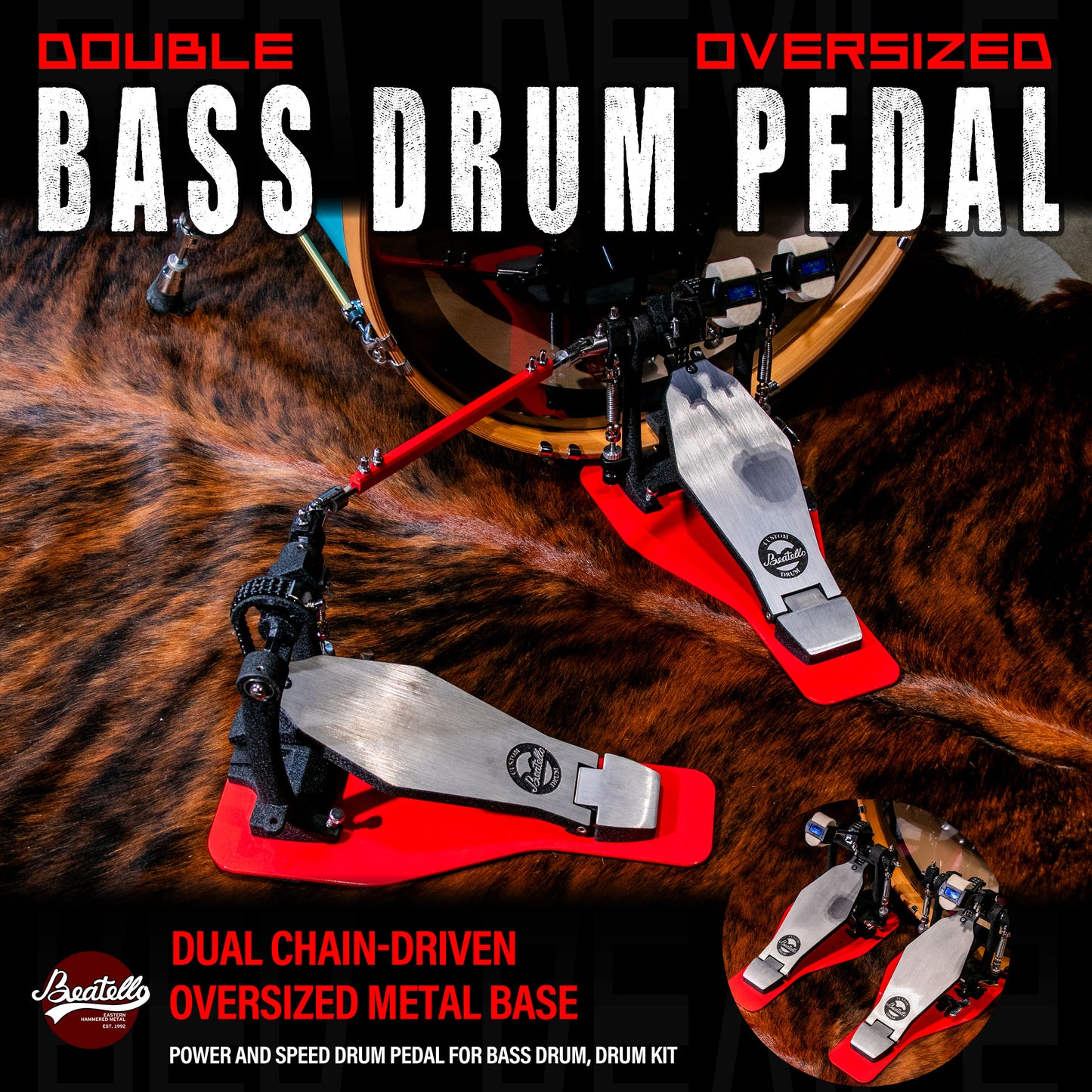 Beatello 'Hercules' Power Double Pedal & 2 Single Pedals