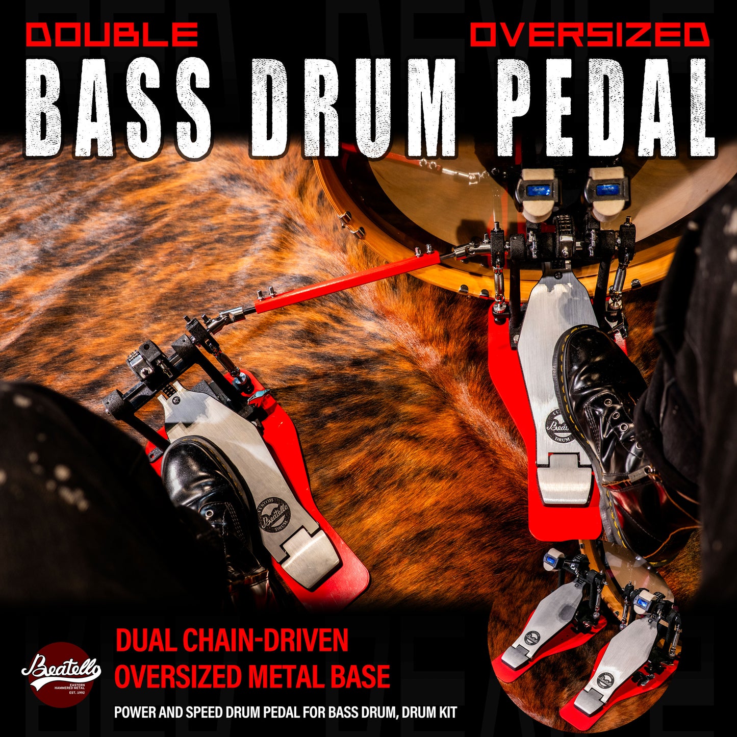 Beatello 'Hercules' Power Double Pedal & 2 Single Pedals