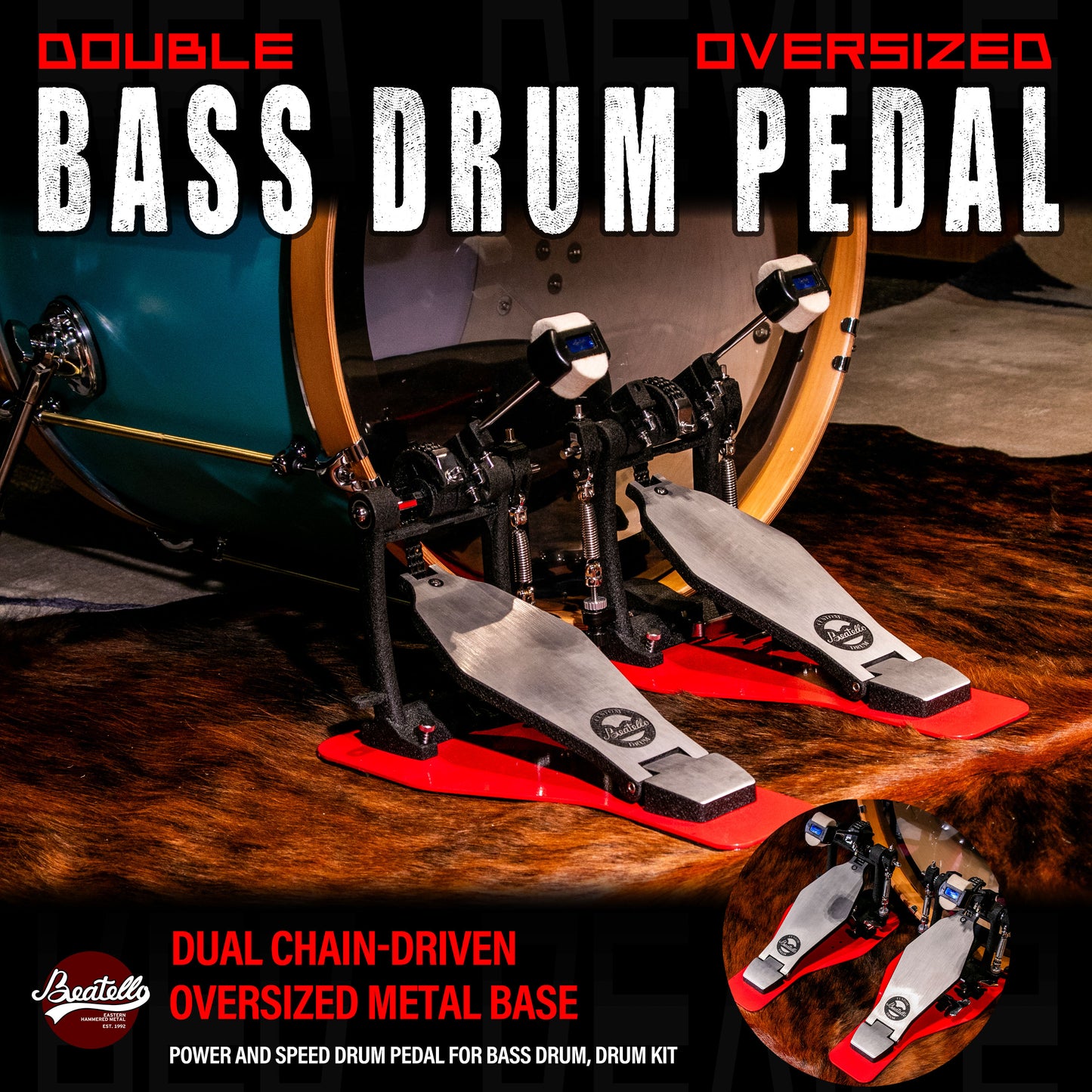 Beatello 'Hercules' Power Double Pedal & 2 Single Pedals