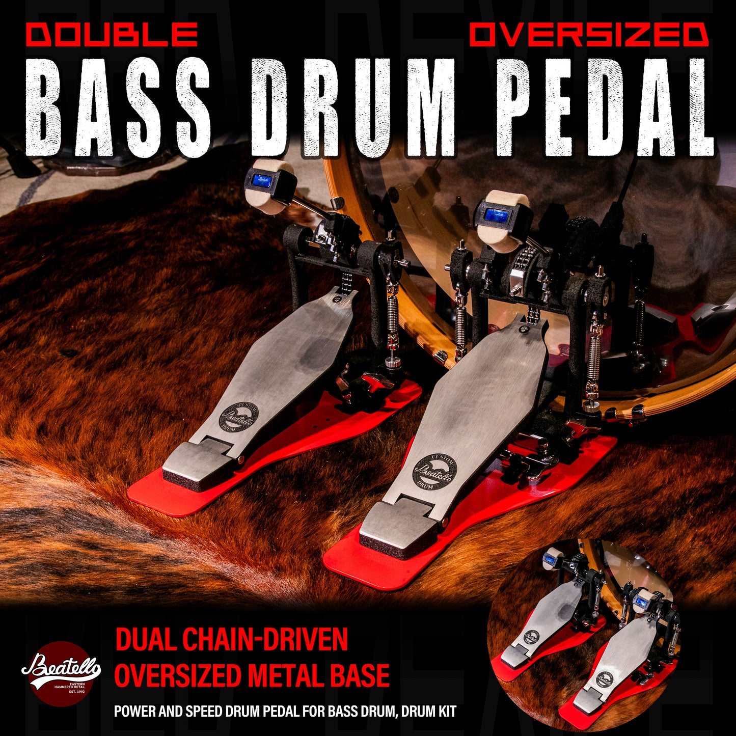 Beatello 'Hercules' Power Double Pedal & 2 Single Pedals