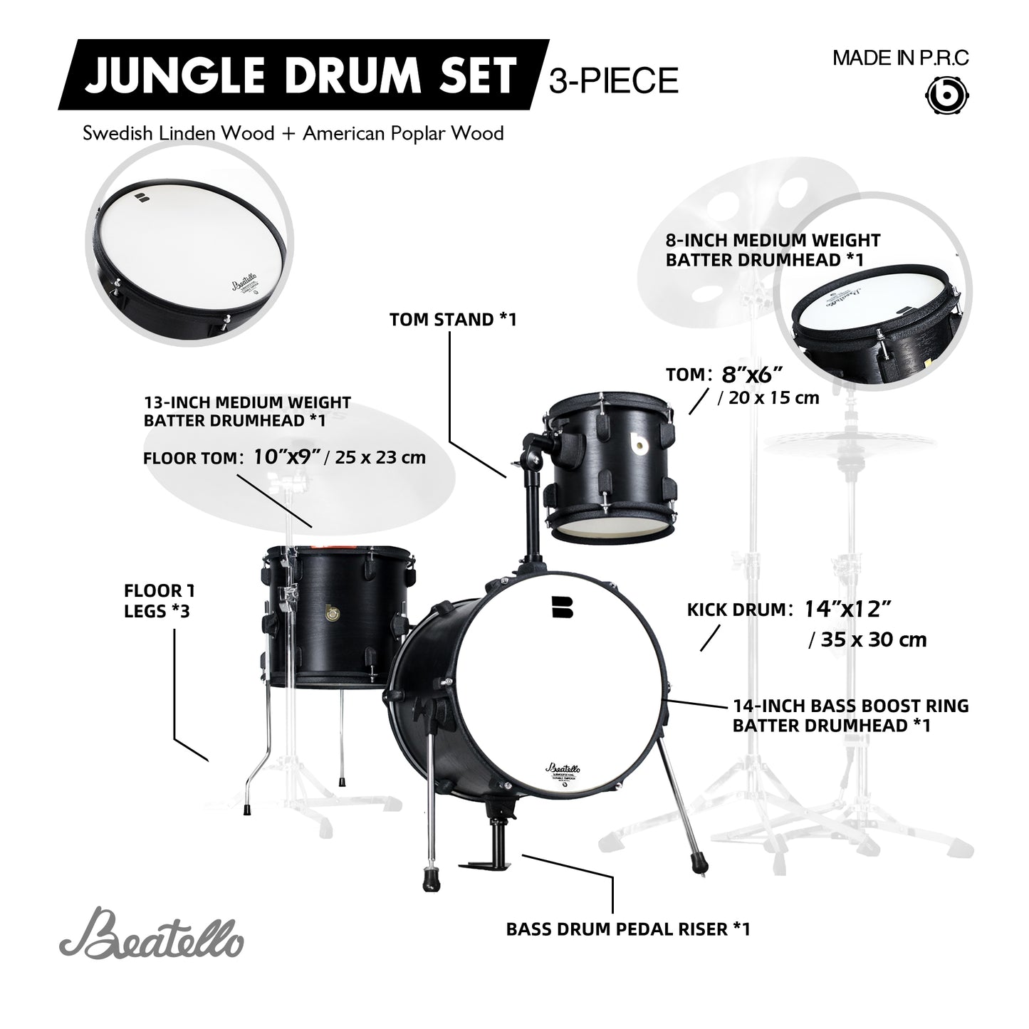 Jungle Drums – Batería profesional con cascos de abedul y suspensión