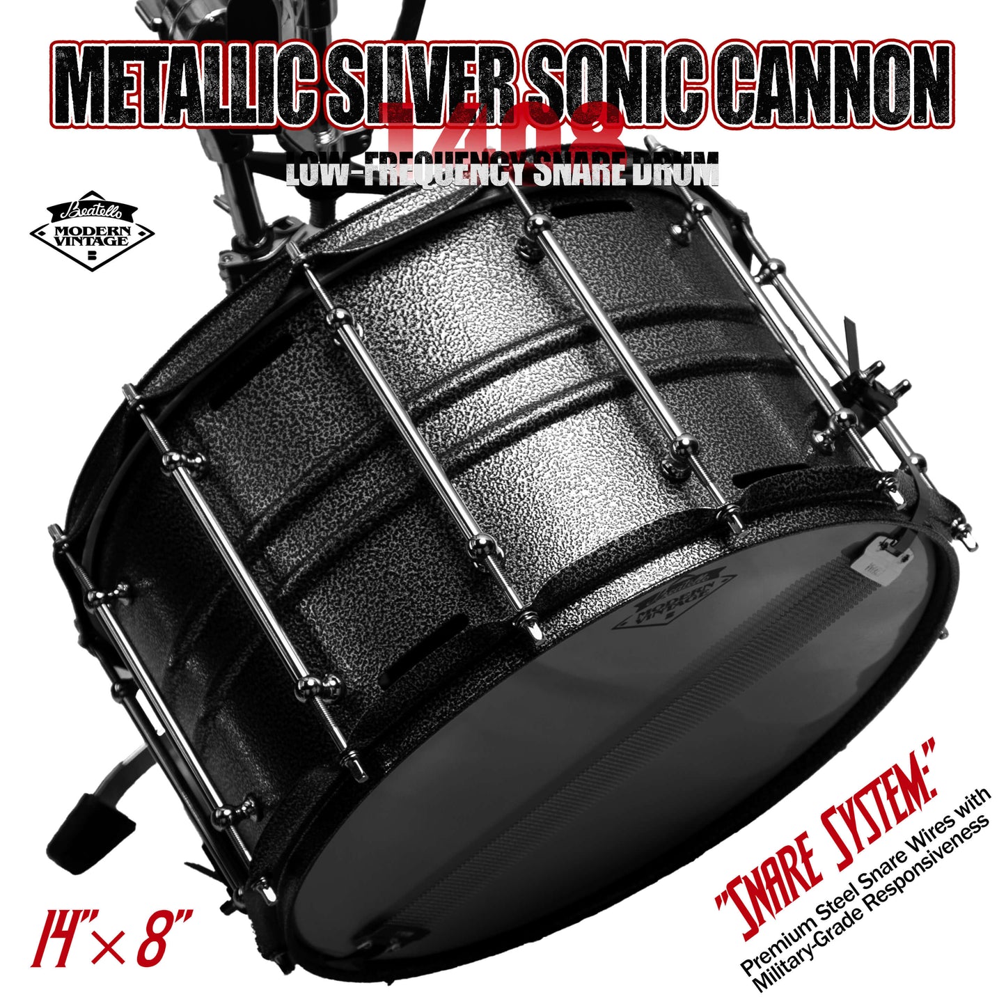 Metallic Silver Sonic Cannon-1408 Snare Drum