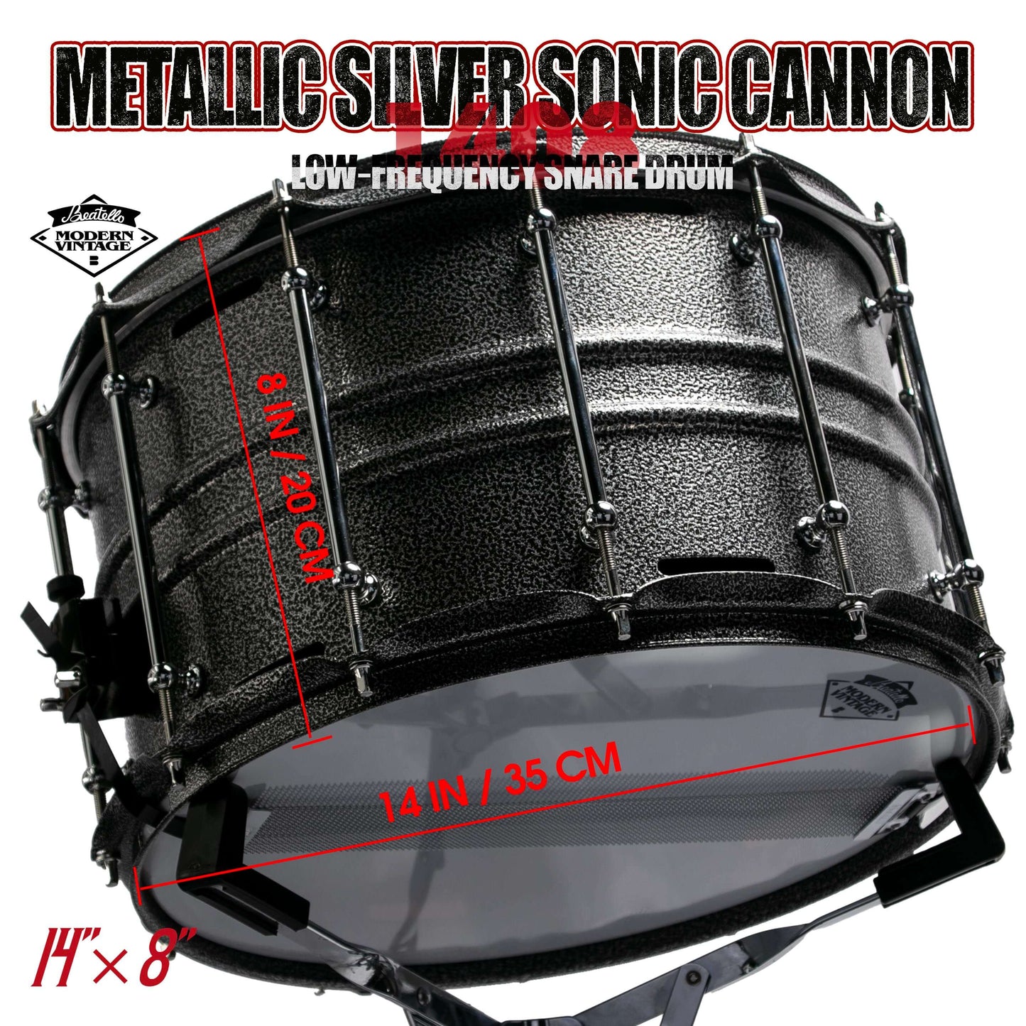 Metallic Silver Sonic Cannon-1408 Snare Drum