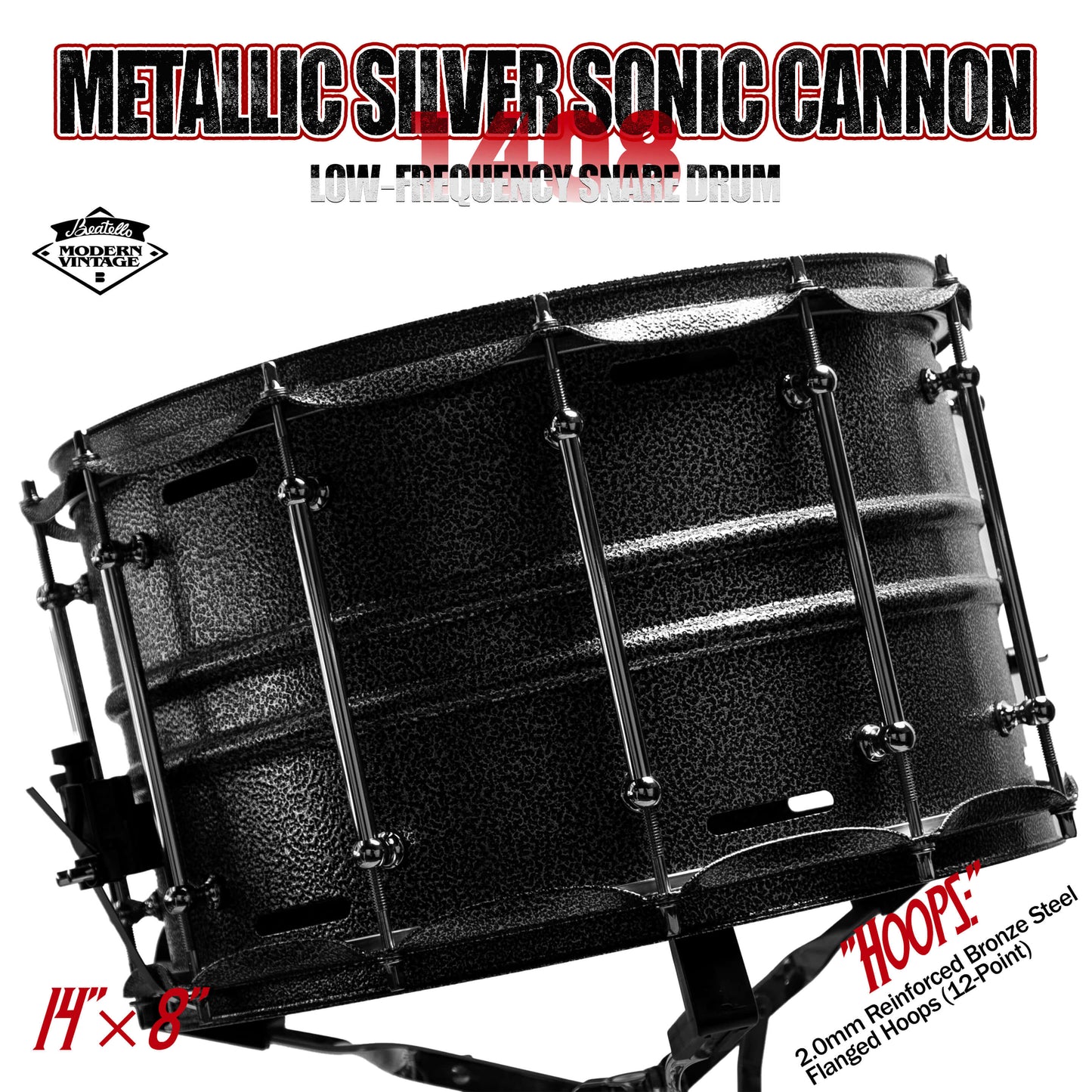 Metallic Silver Sonic Cannon-1408 Snare Drum