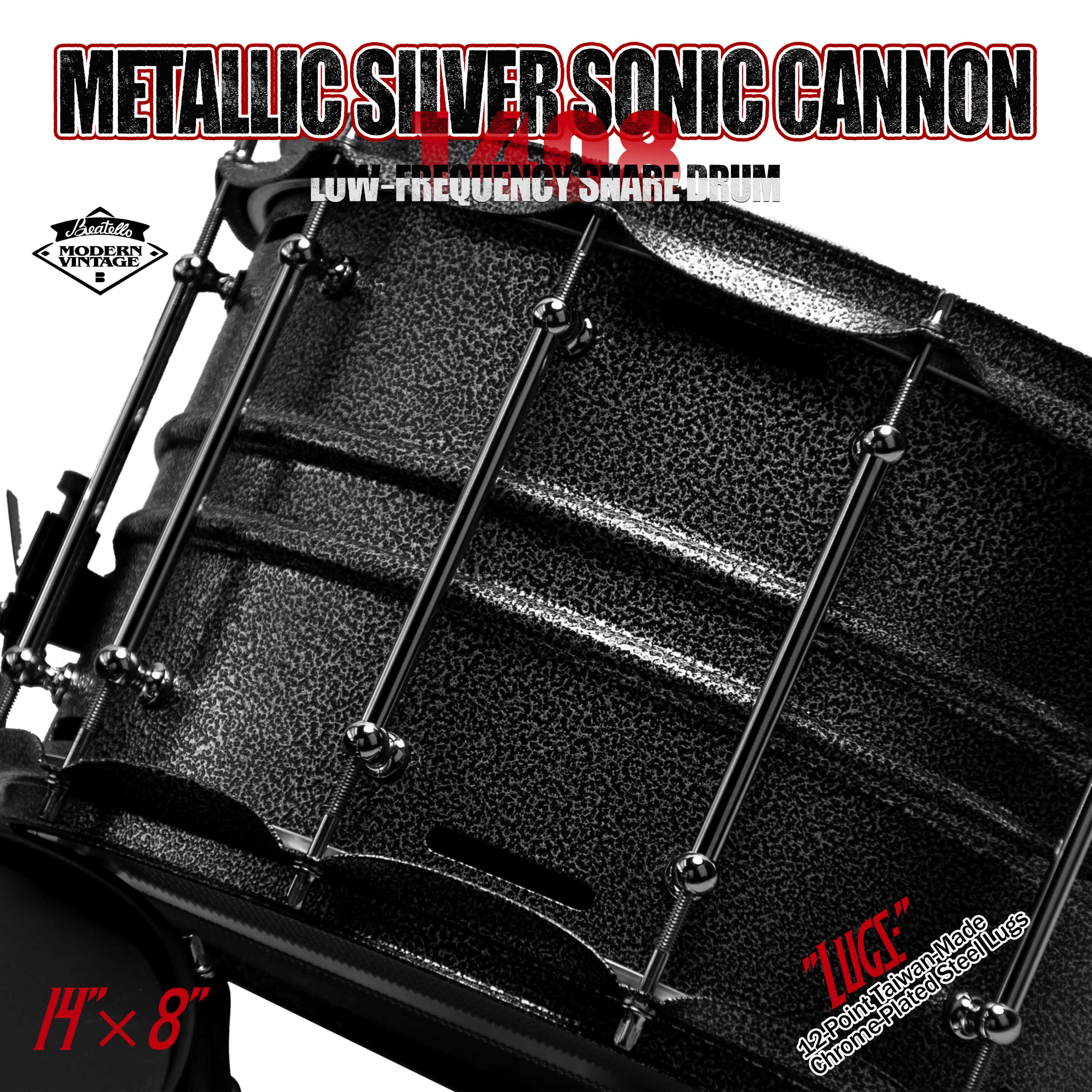 Metallic Silver Sonic Cannon-1408 Snare Drum – Beatello