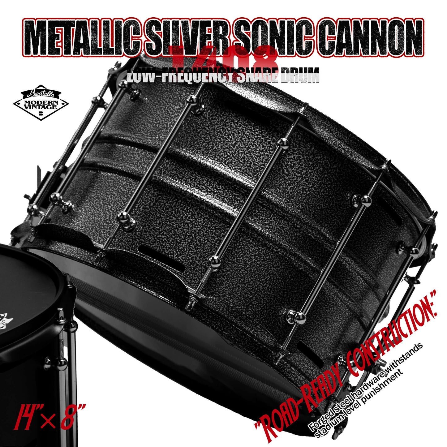 Metallic Silver Sonic Cannon-1408 Snare Drum