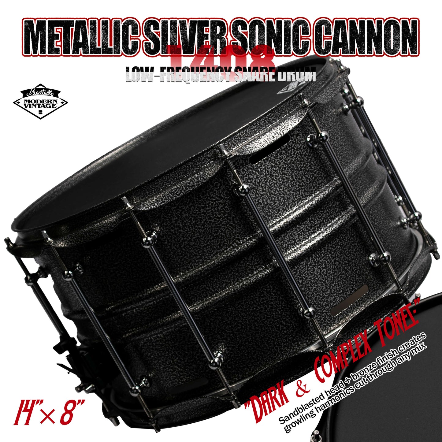 Metallic Silver Sonic Cannon-1408 Snare Drum